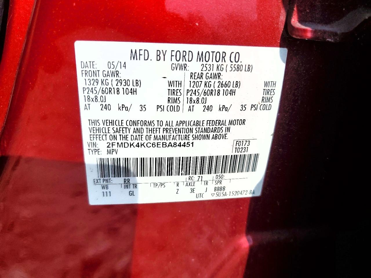 2014 Ford Edge Limited Red vin: 2FMDK4KC6EBA84451