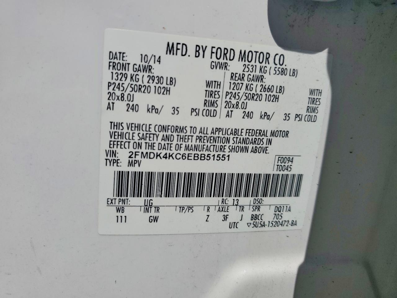 2014 Ford Edge Limited White vin: 2FMDK4KC6EBB51551