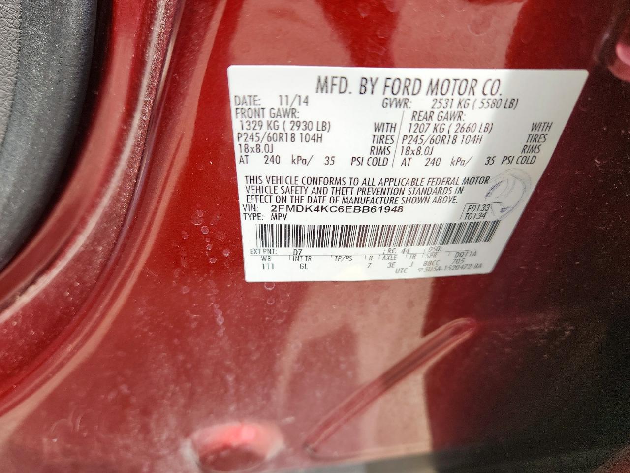 2014 Ford Edge Limited Красный vin: 2FMDK4KC6EBB61948