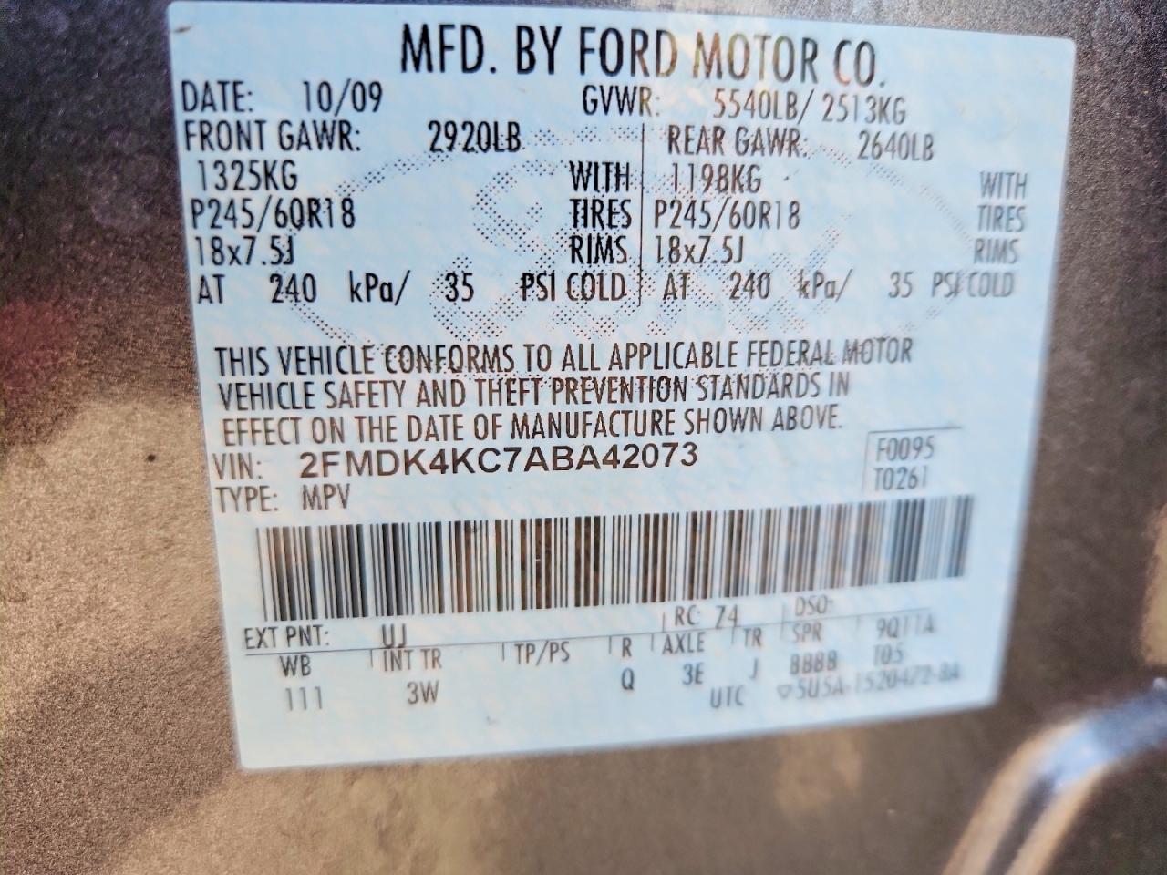 2010 Ford Edge Limited Серый vin: 2FMDK4KC7ABA42073
