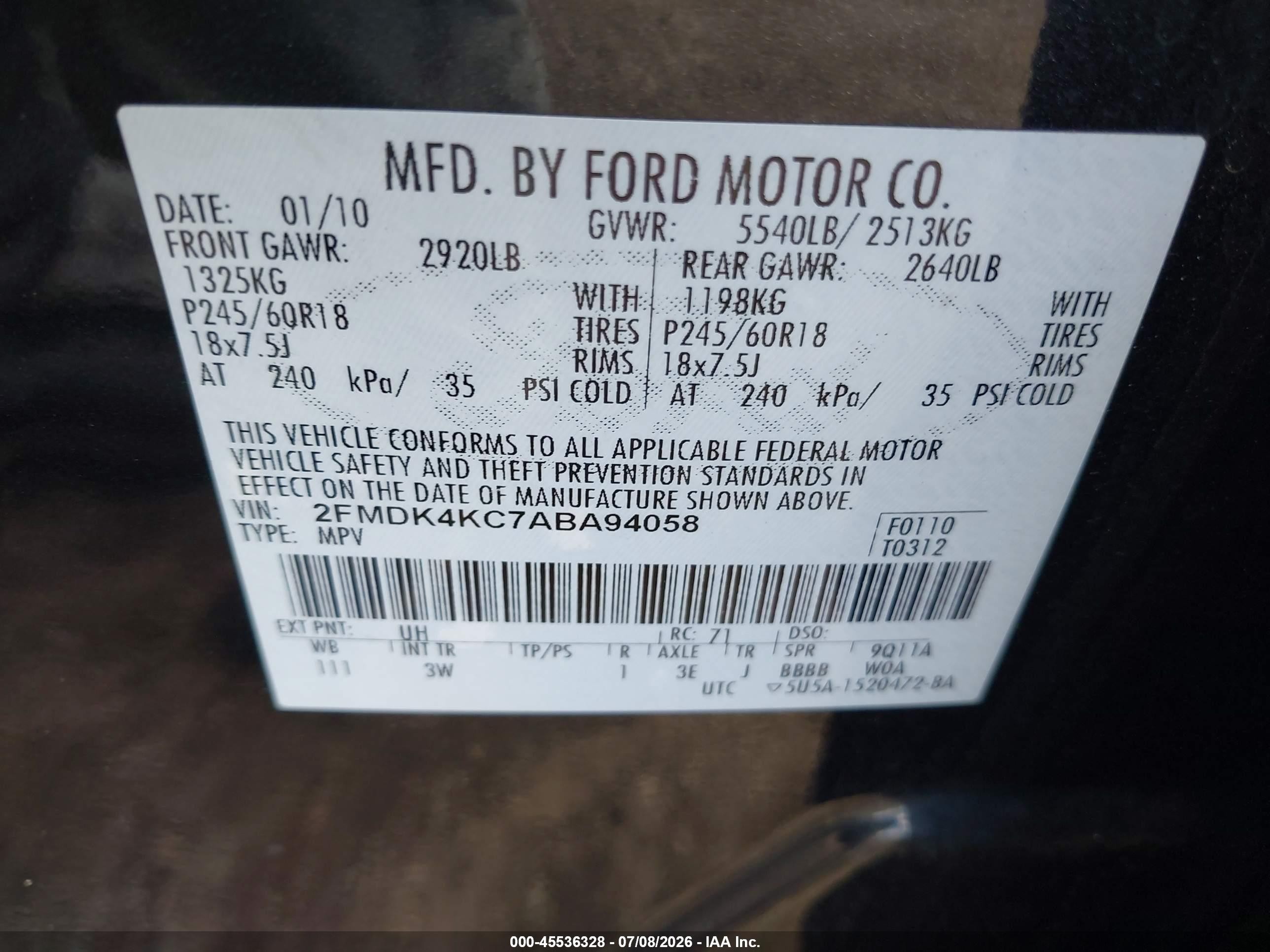 2010 Ford Edge Limited Black vin: 2FMDK4KC7ABA94058