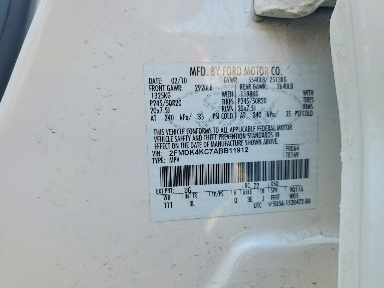 2010 Ford Edge Limited White vin: 2FMDK4KC7ABB11912