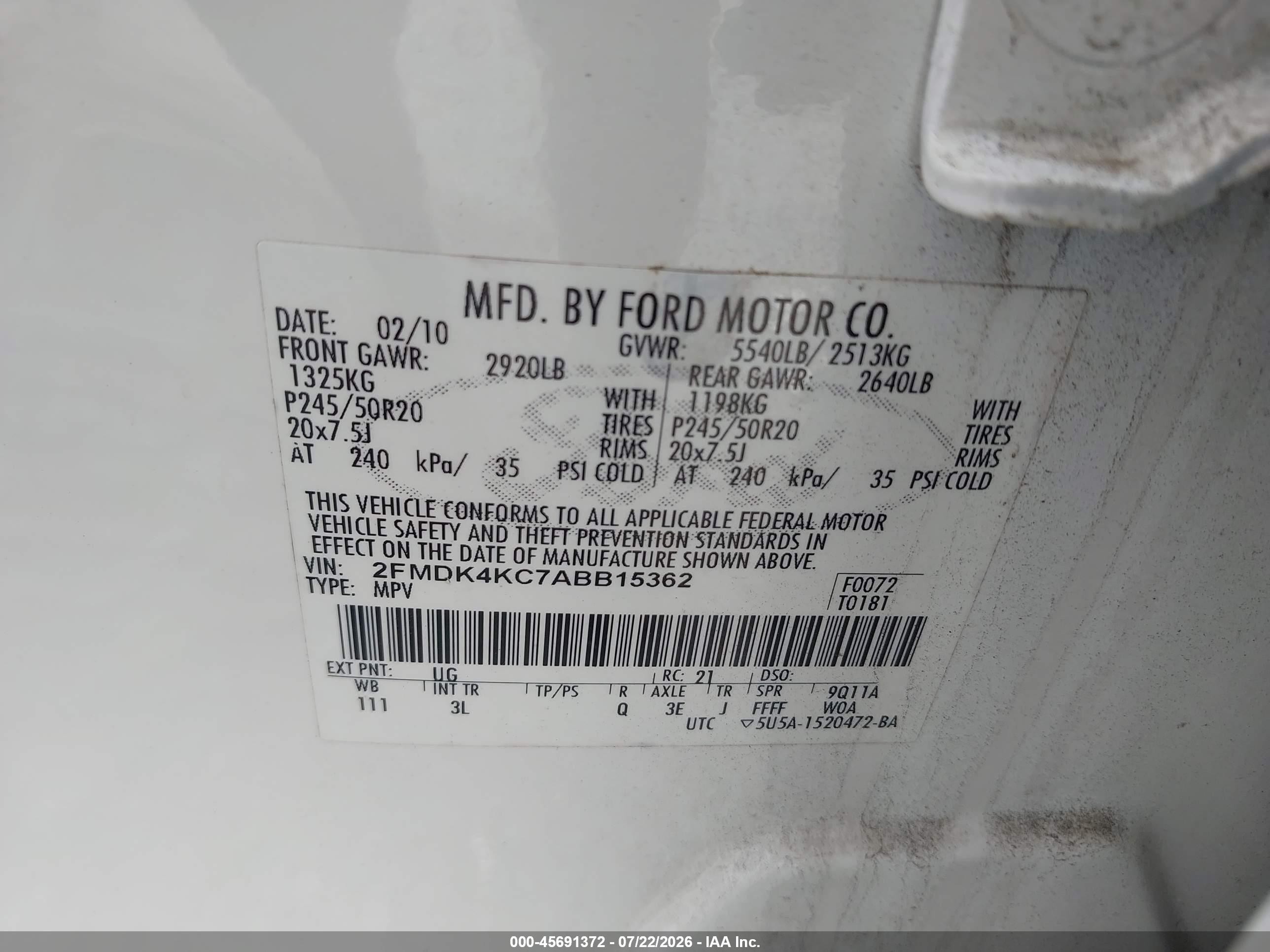 2010 Ford Edge Limited White vin: 2FMDK4KC7ABB15362