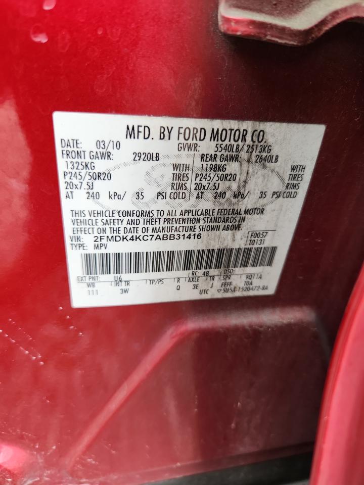 2010 Ford Edge Limited Red vin: 2FMDK4KC7ABB31416