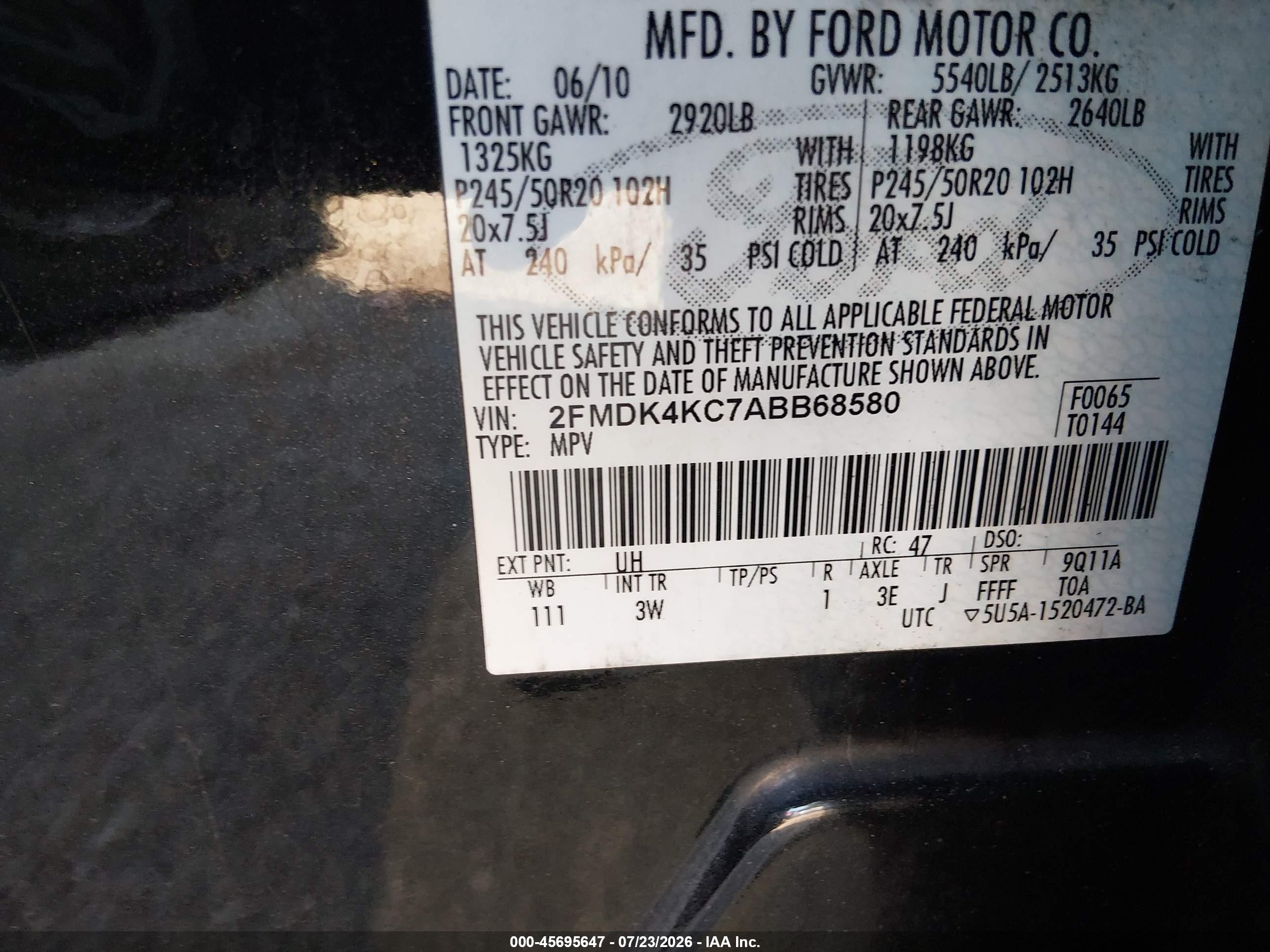 2010 Ford Edge Limited Black vin: 2FMDK4KC7ABB68580