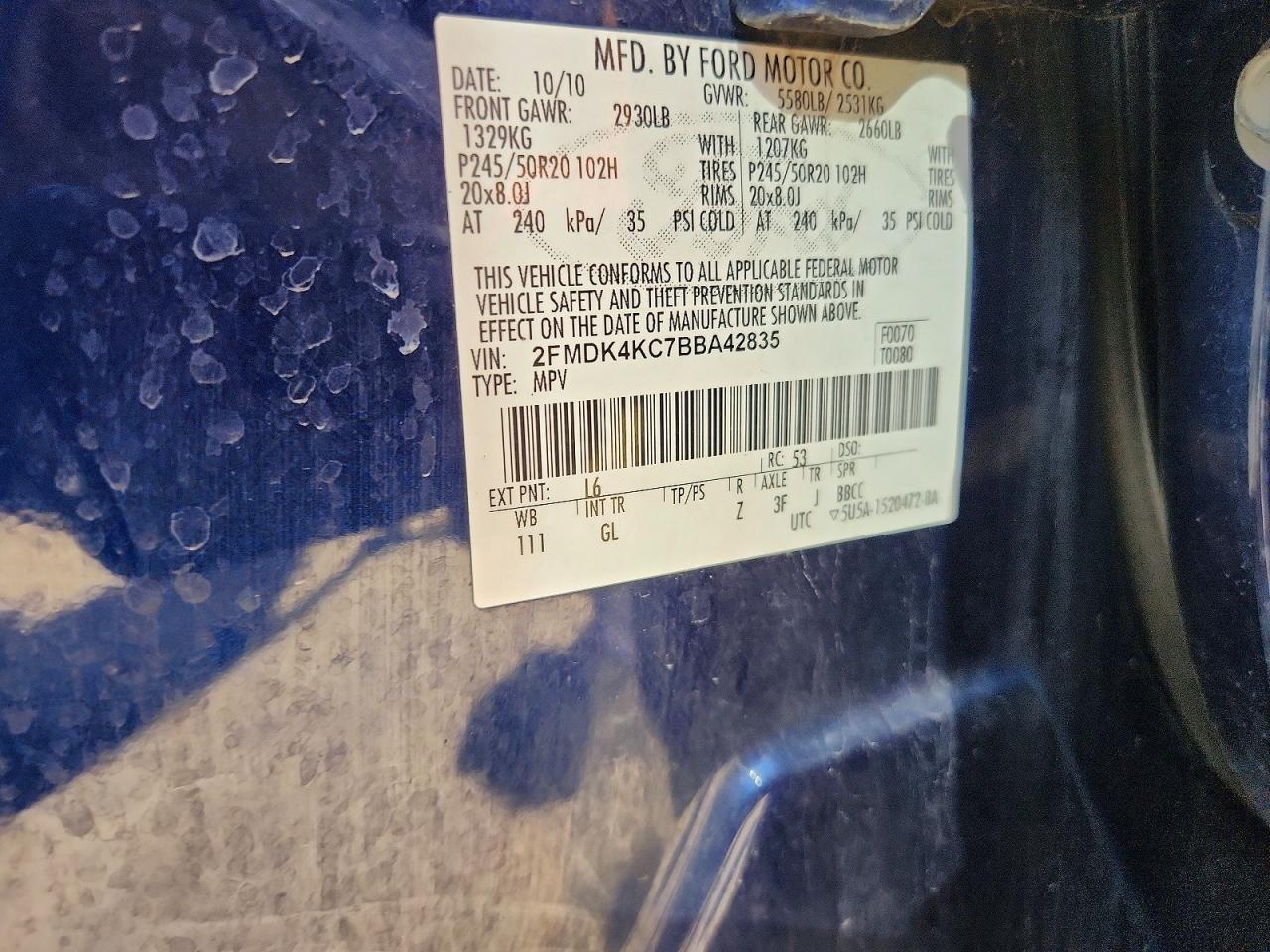 2011 Ford Edge Limited Blue vin: 2FMDK4KC7BBA42835