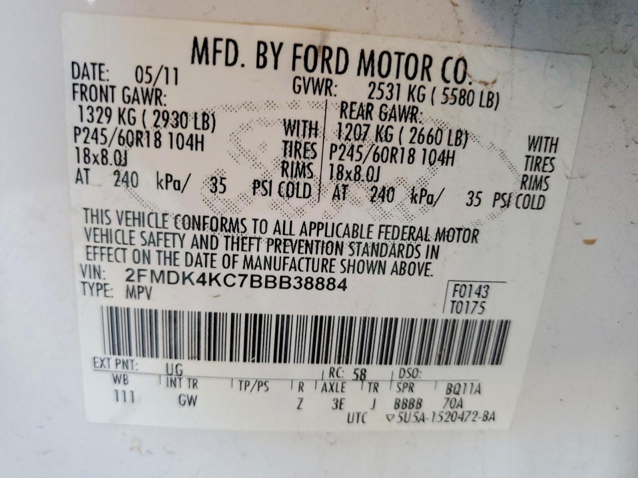 2011 Ford Edge Limited White vin: 2FMDK4KC7BBB38884