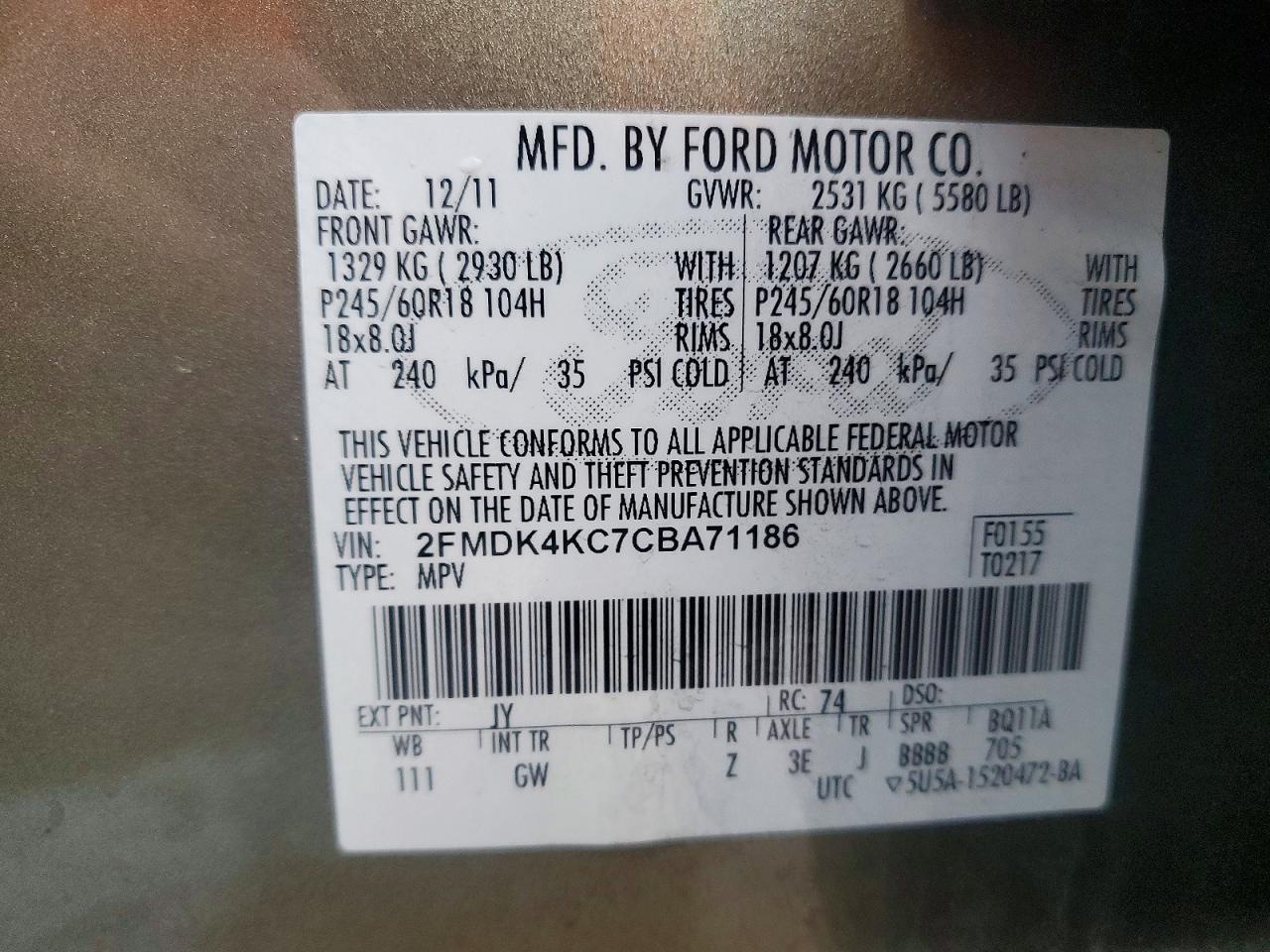 2012 Ford Edge Limited Green vin: 2FMDK4KC7CBA71186