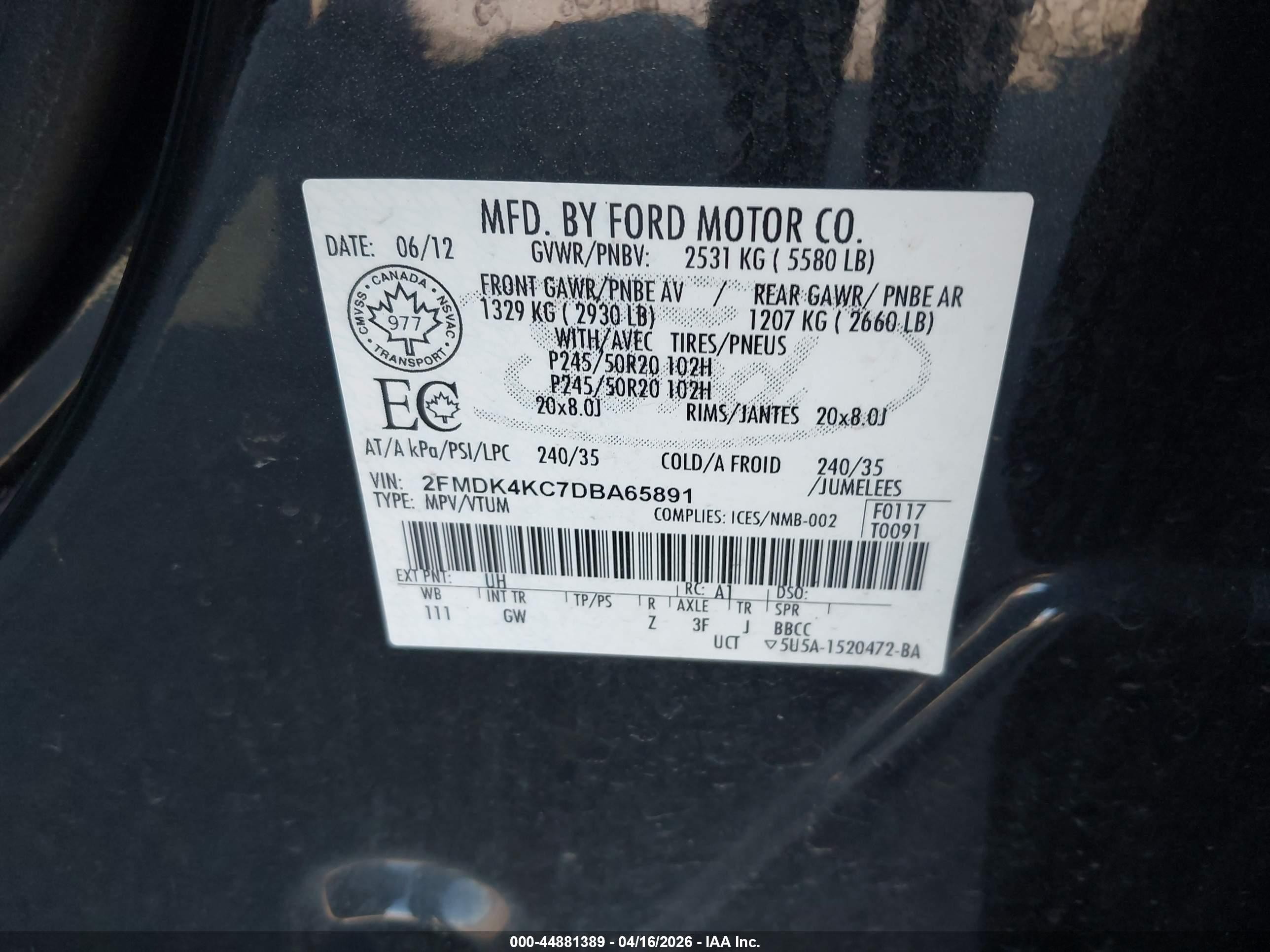 2013 Ford Edge Limited Черный vin: 2FMDK4KC7DBA65891