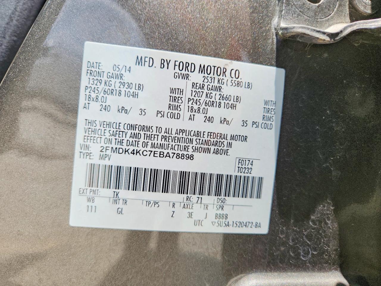 2014 Ford Edge Limited Gray vin: 2FMDK4KC7EBA78898