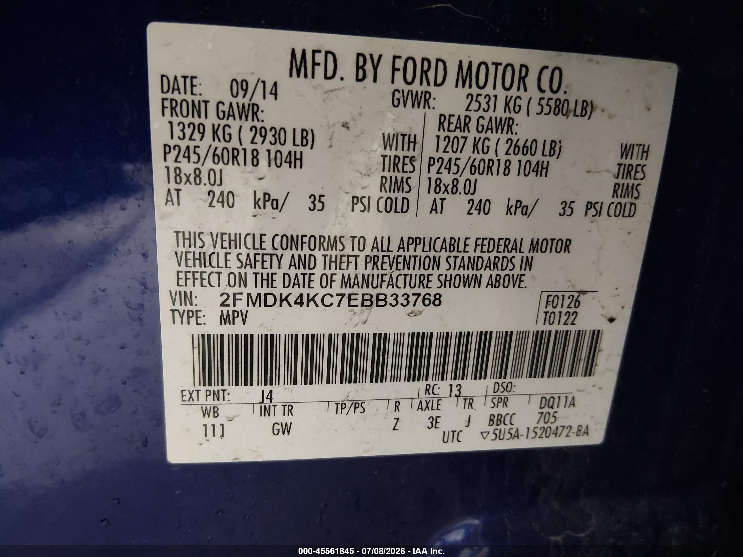 2014 Ford Edge Limited Blue vin: 2FMDK4KC7EBB33768
