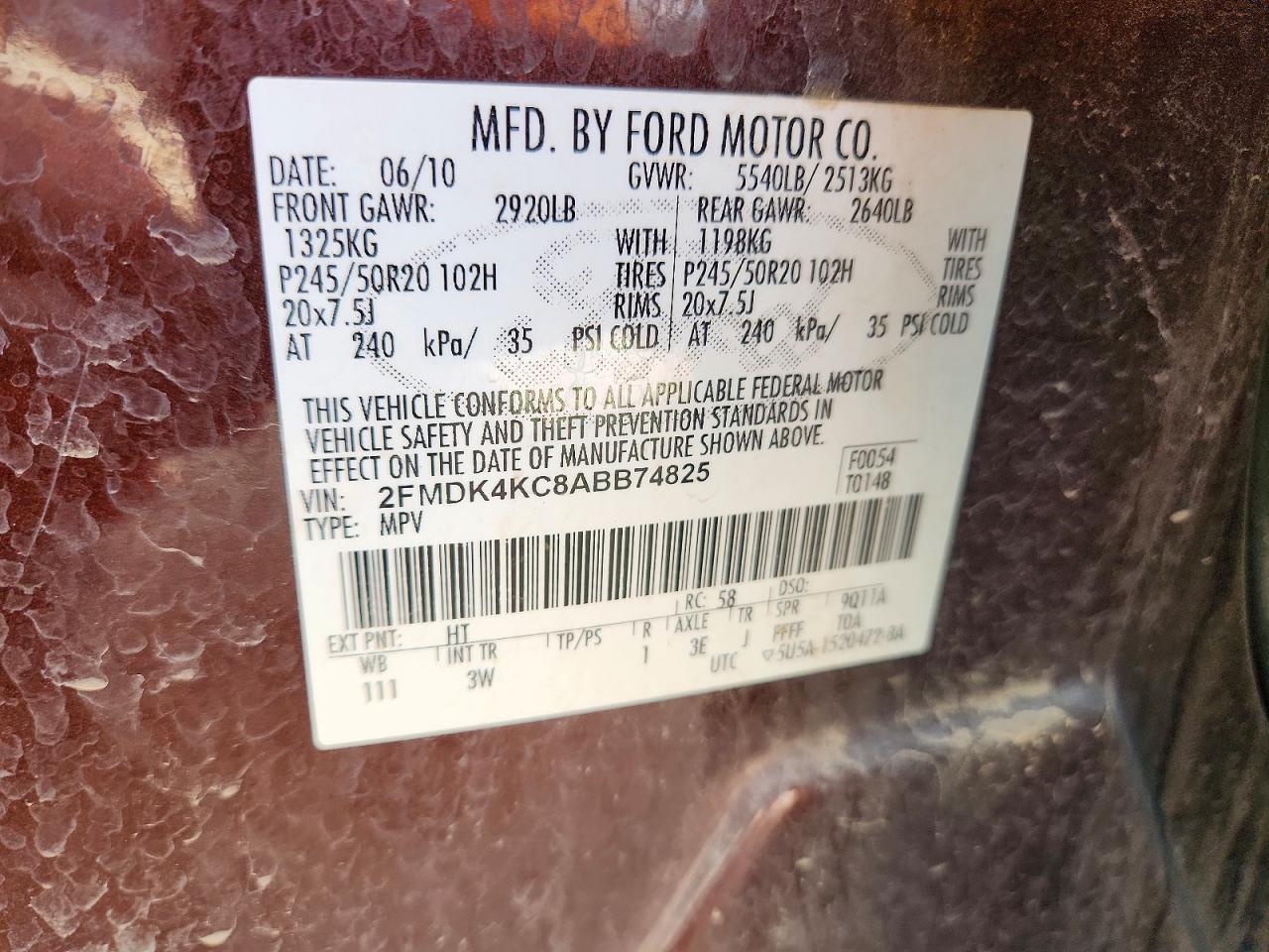 2010 Ford Edge Limited Maroon vin: 2FMDK4KC8ABB74825