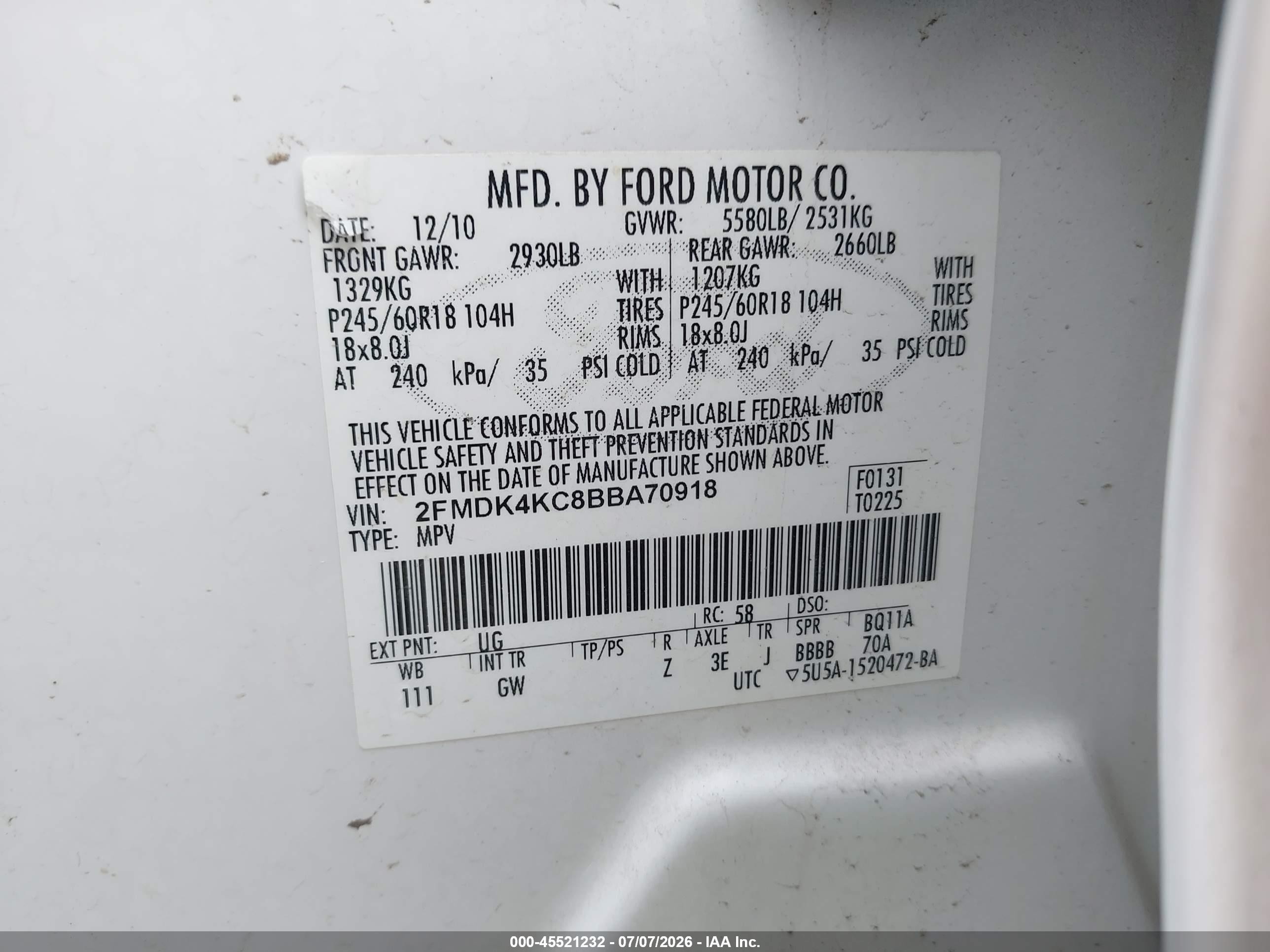 2011 Ford Edge Limited Белый vin: 2FMDK4KC8BBA70918