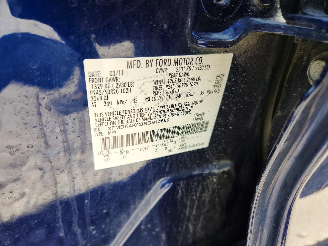 2011 Ford Edge Limited Blue vin: 2FMDK4KC8BBB14660