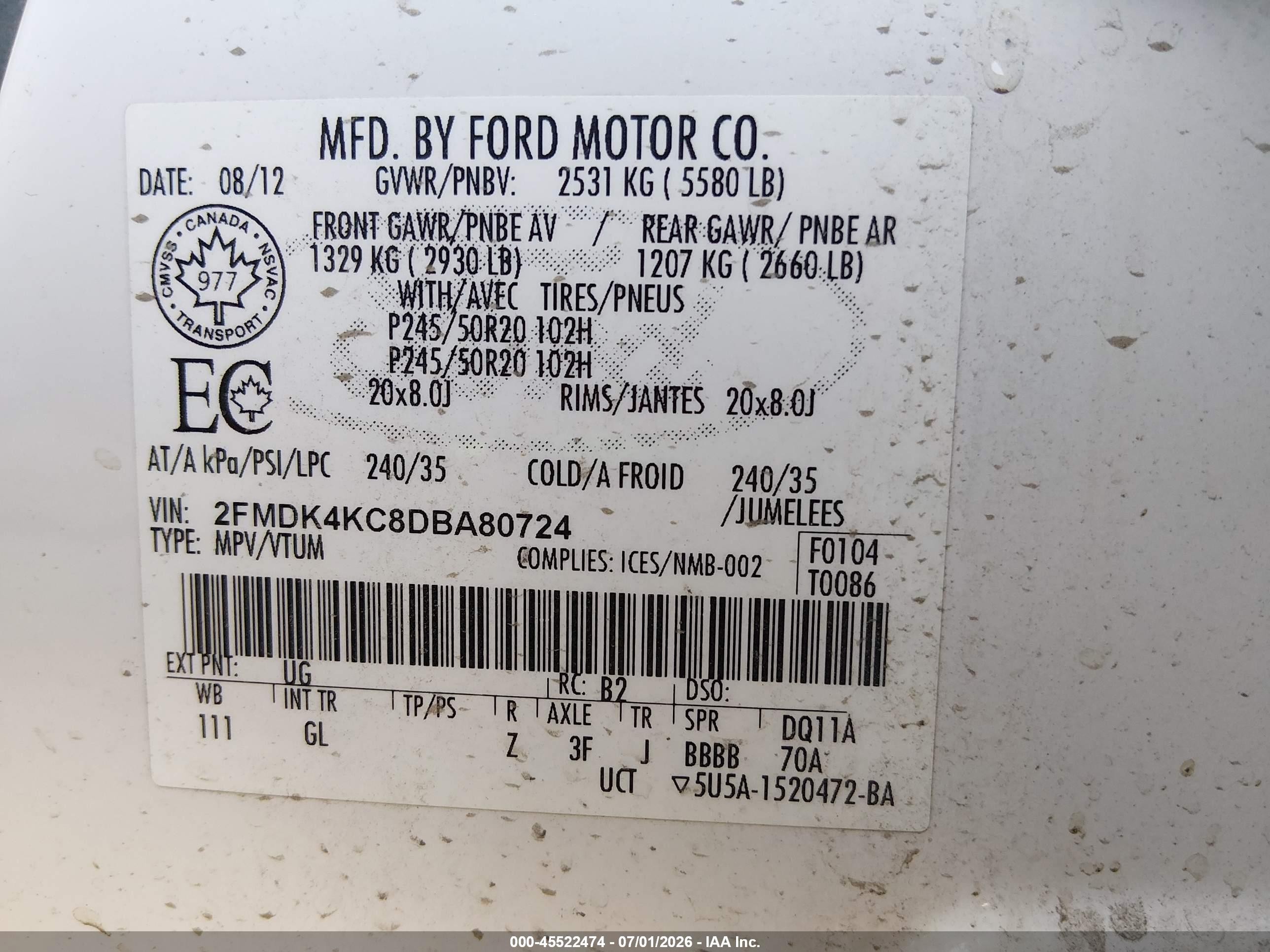 2013 Ford Edge Limited White vin: 2FMDK4KC8DBA80724