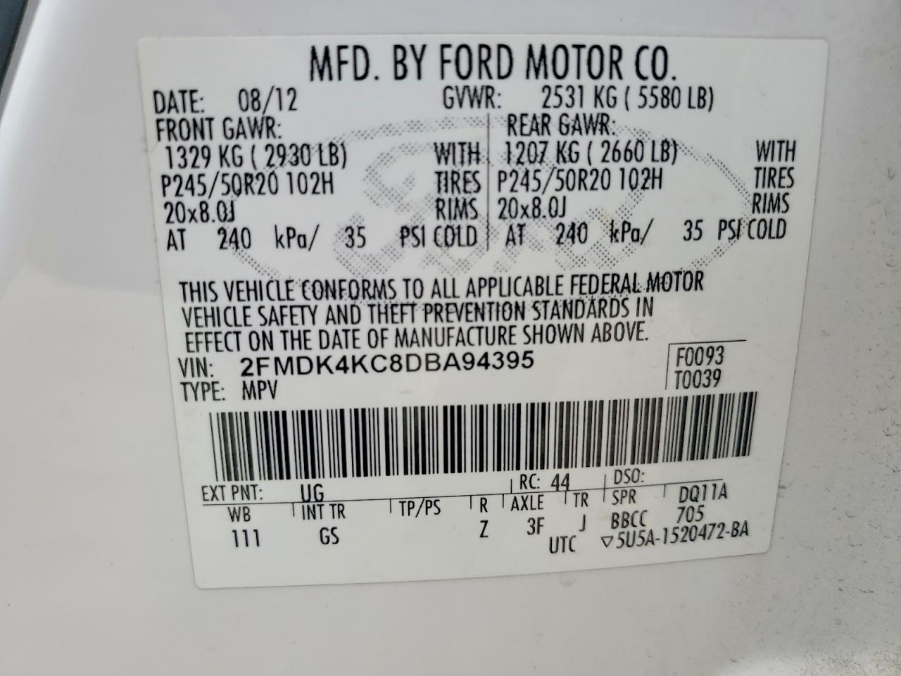 2013 Ford Edge Limited White vin: 2FMDK4KC8DBA94395