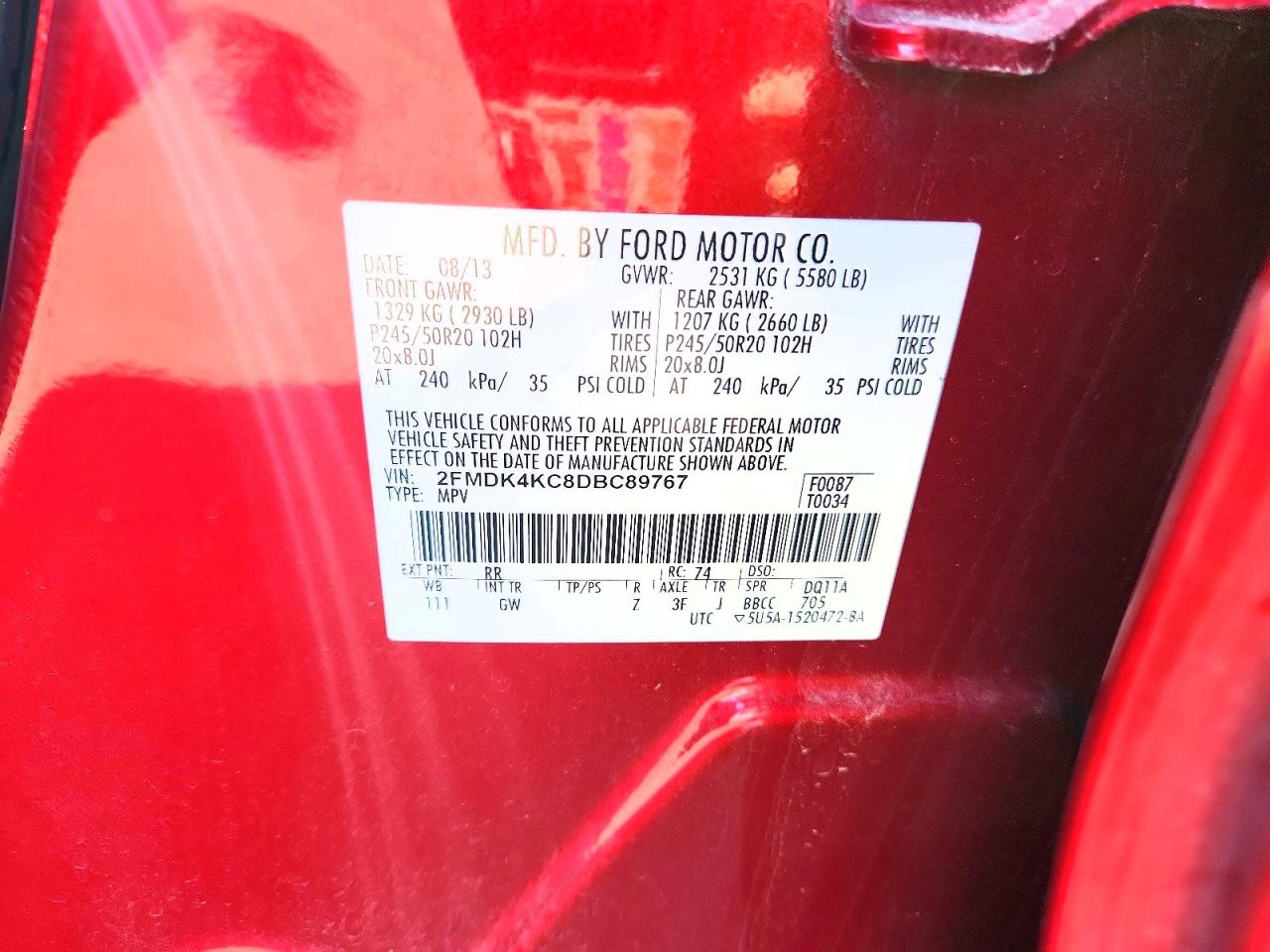 2013 Ford Edge Limited Red vin: 2FMDK4KC8DBC89767