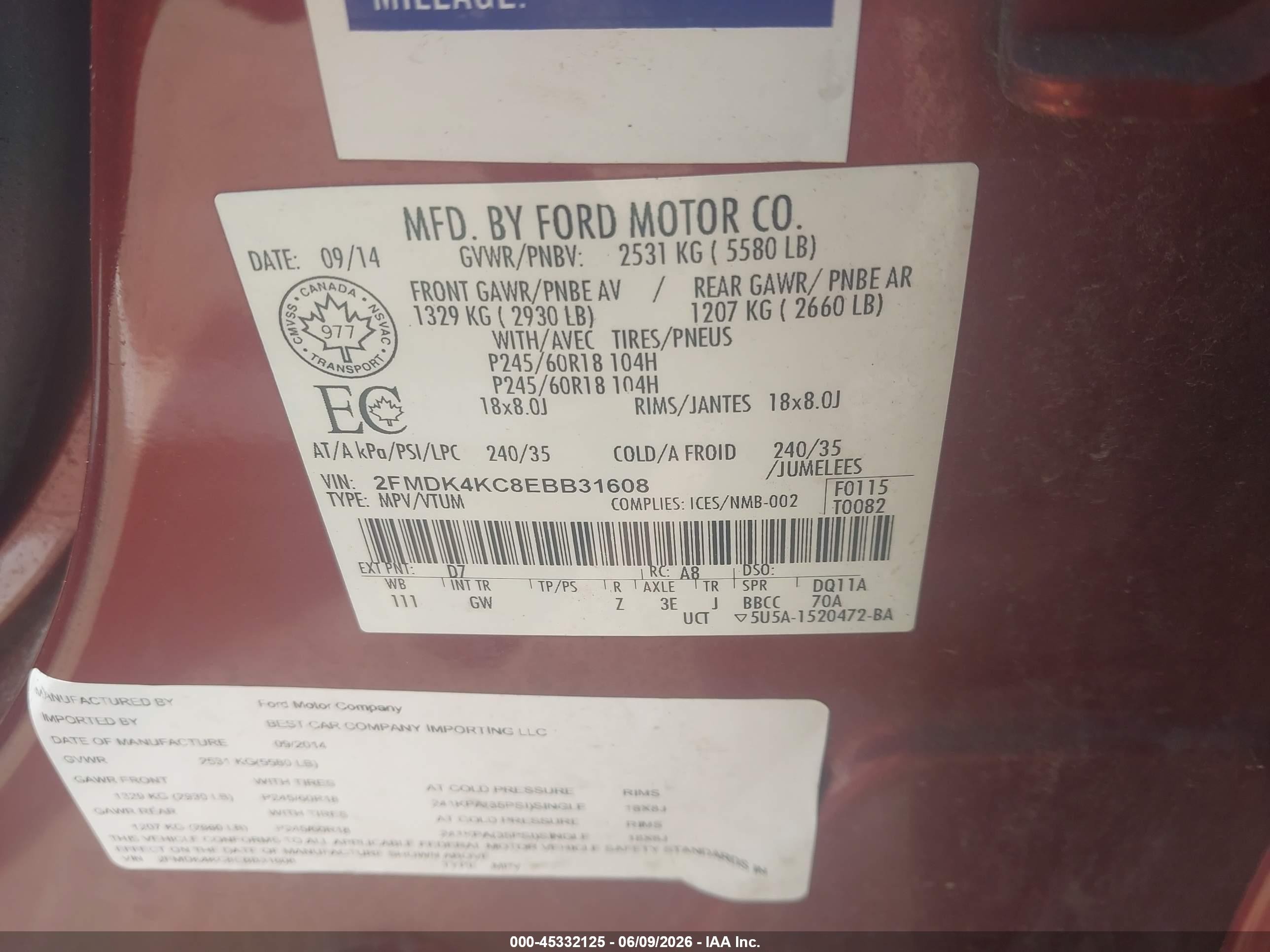 2014 Ford Edge Limited Orange vin: 2FMDK4KC8EBB31608