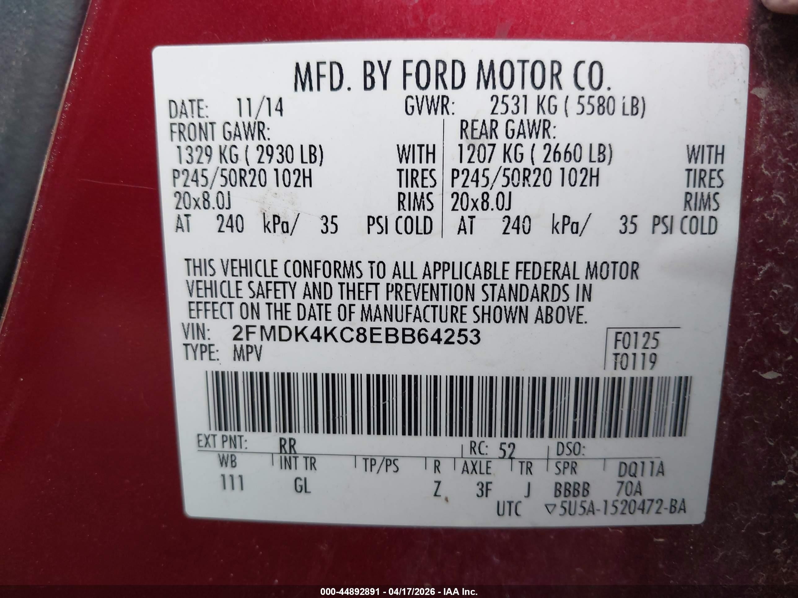 2014 Ford Edge Limited Красный vin: 2FMDK4KC8EBB64253
