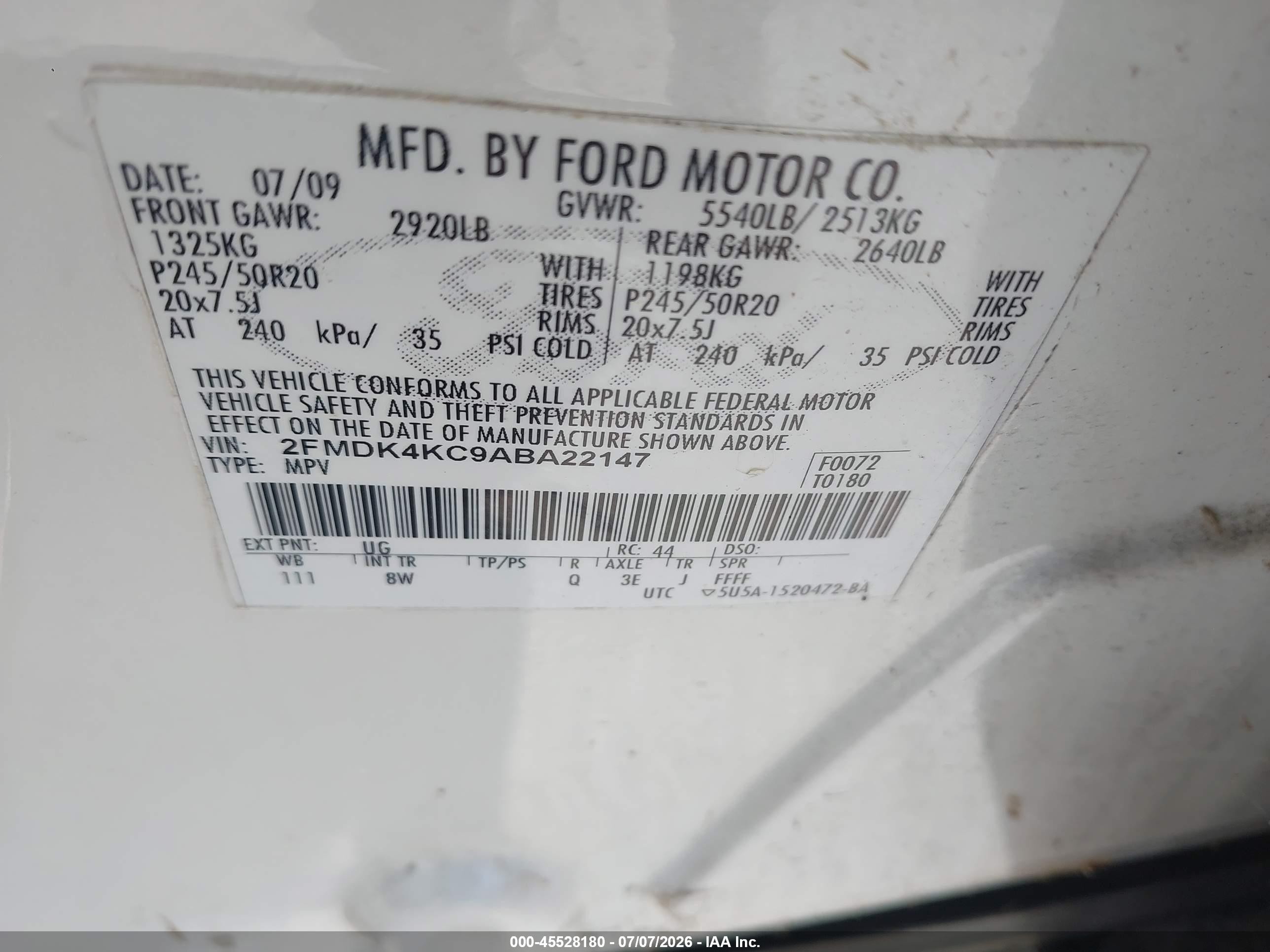 2010 Ford Edge Limited White vin: 2FMDK4KC9ABA22147