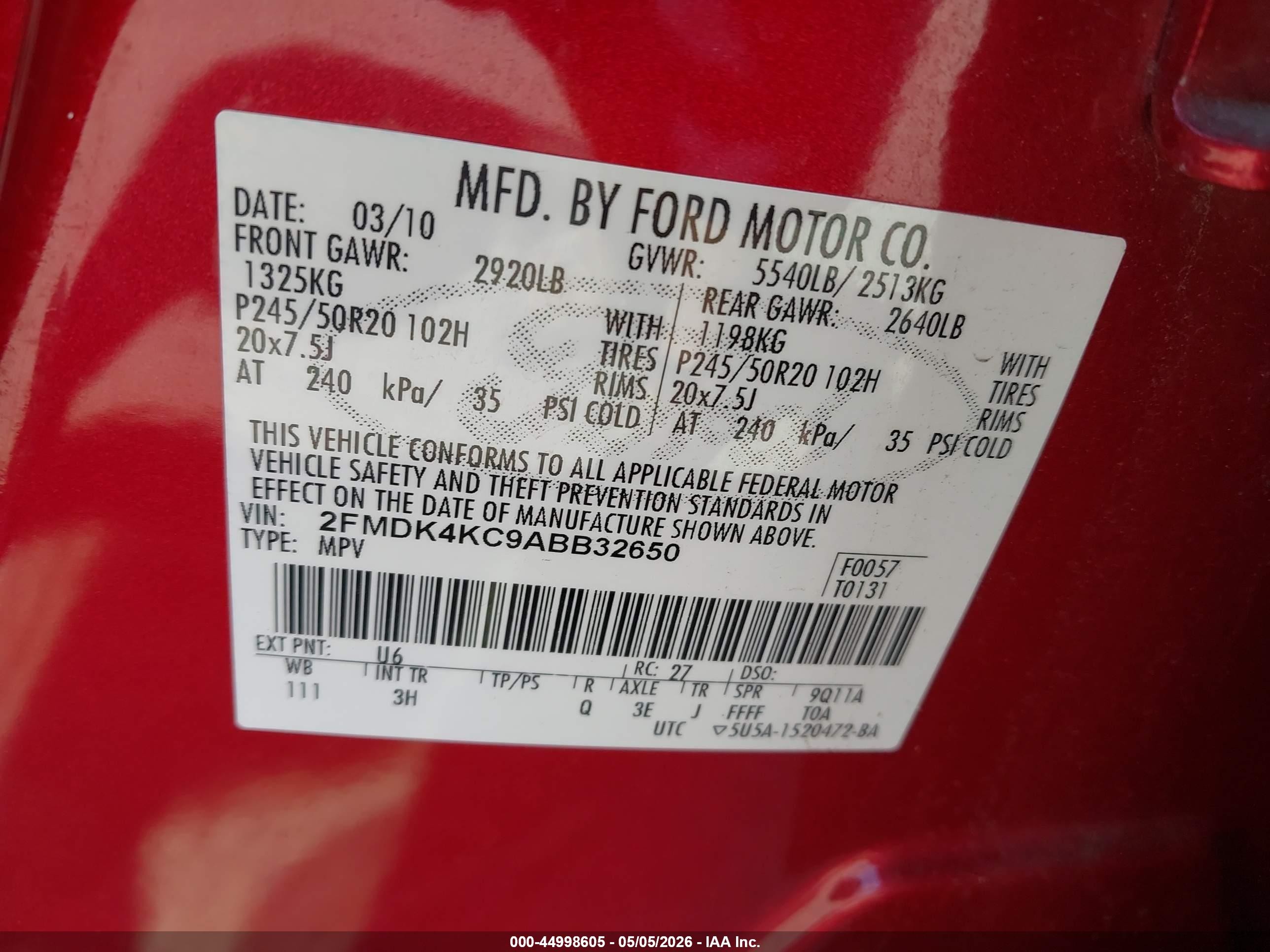 2010 Ford Edge Limited Red vin: 2FMDK4KC9ABB32650