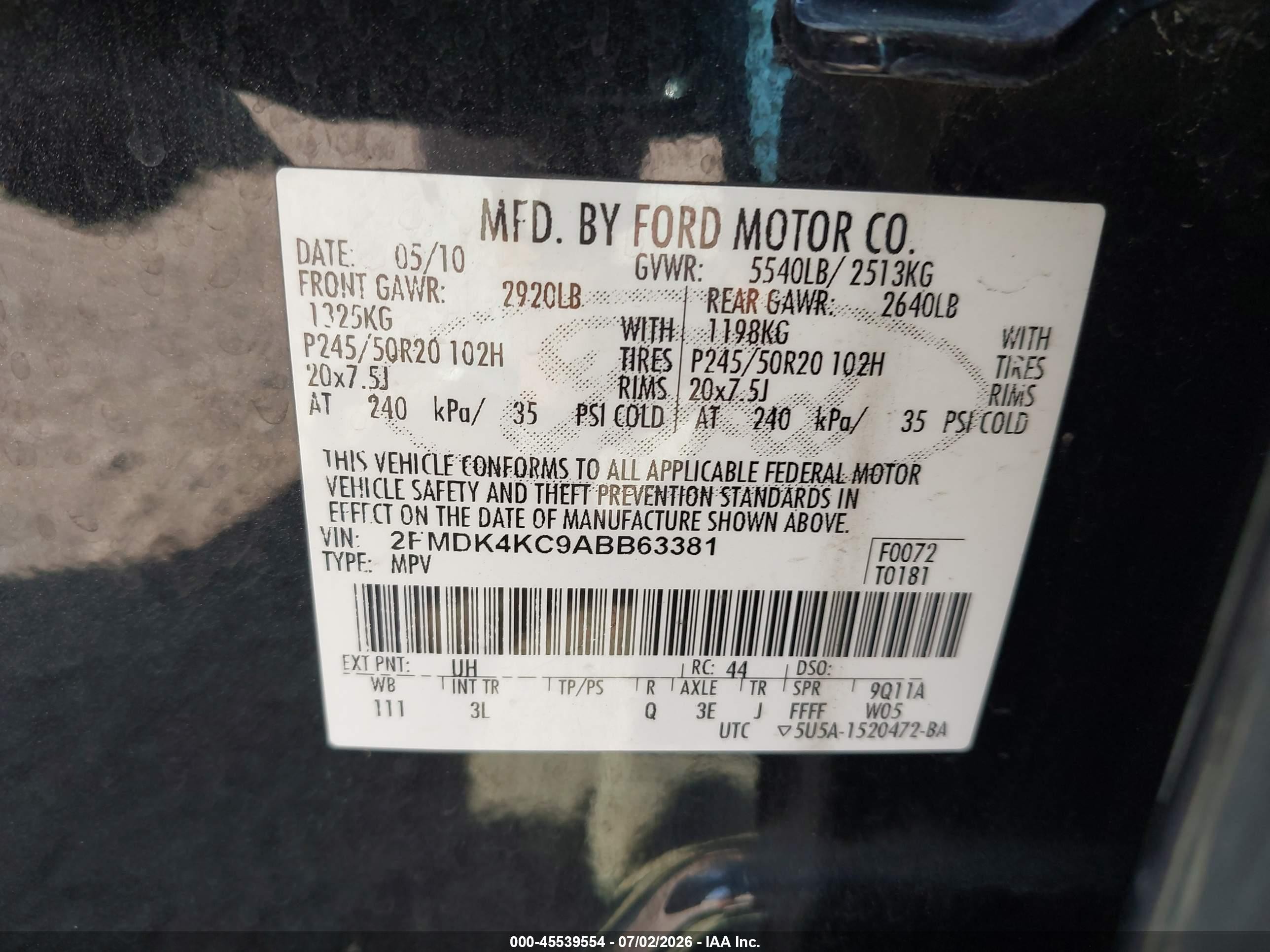 2010 Ford Edge Limited Black vin: 2FMDK4KC9ABB63381