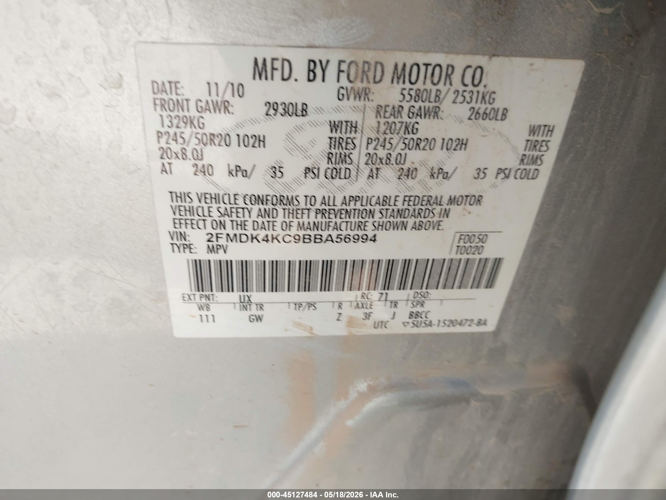 2011 Ford Edge Limited Silver vin: 2FMDK4KC9BBA56994