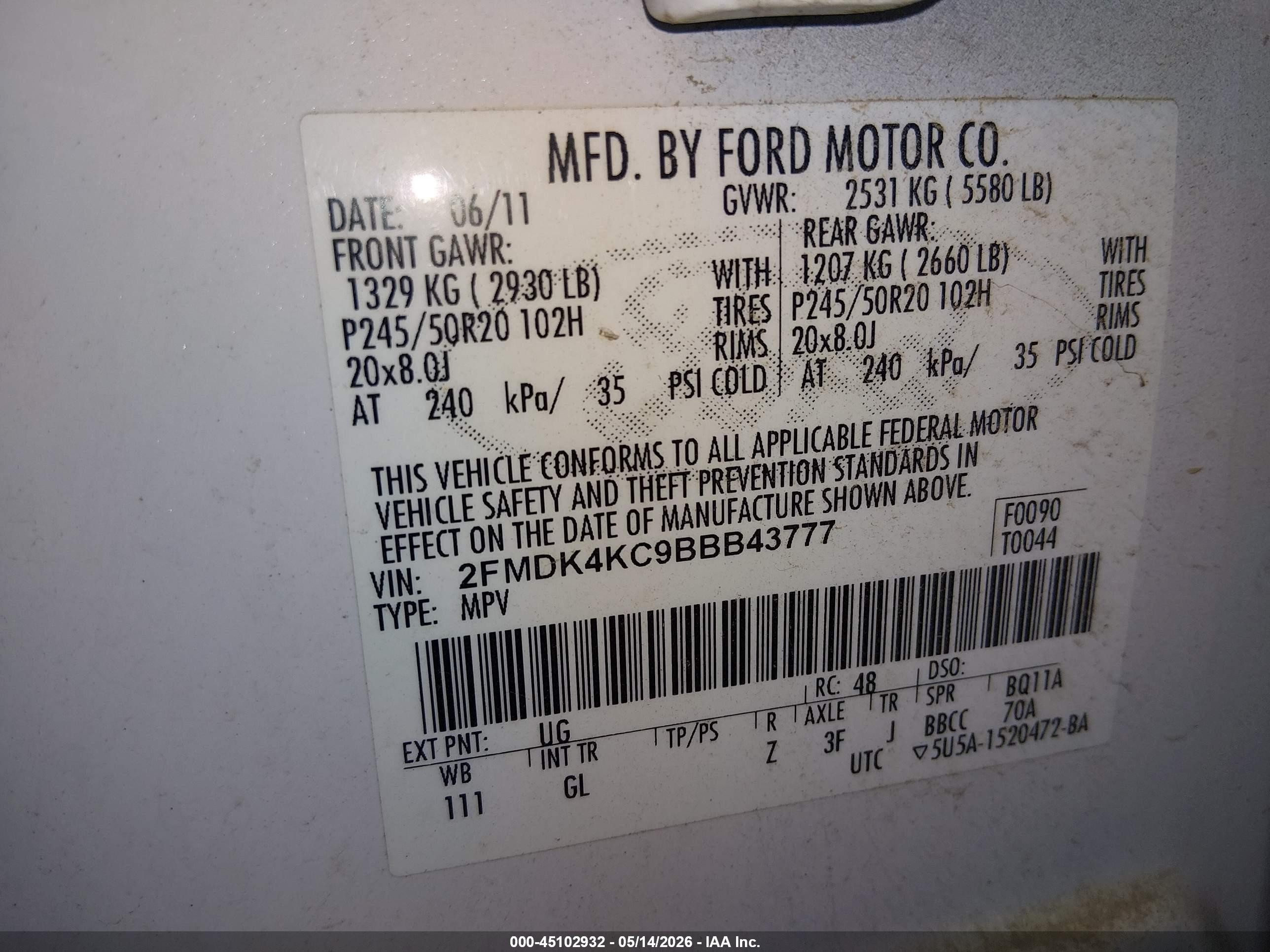2011 Ford Edge Limited Белый vin: 2FMDK4KC9BBB43777