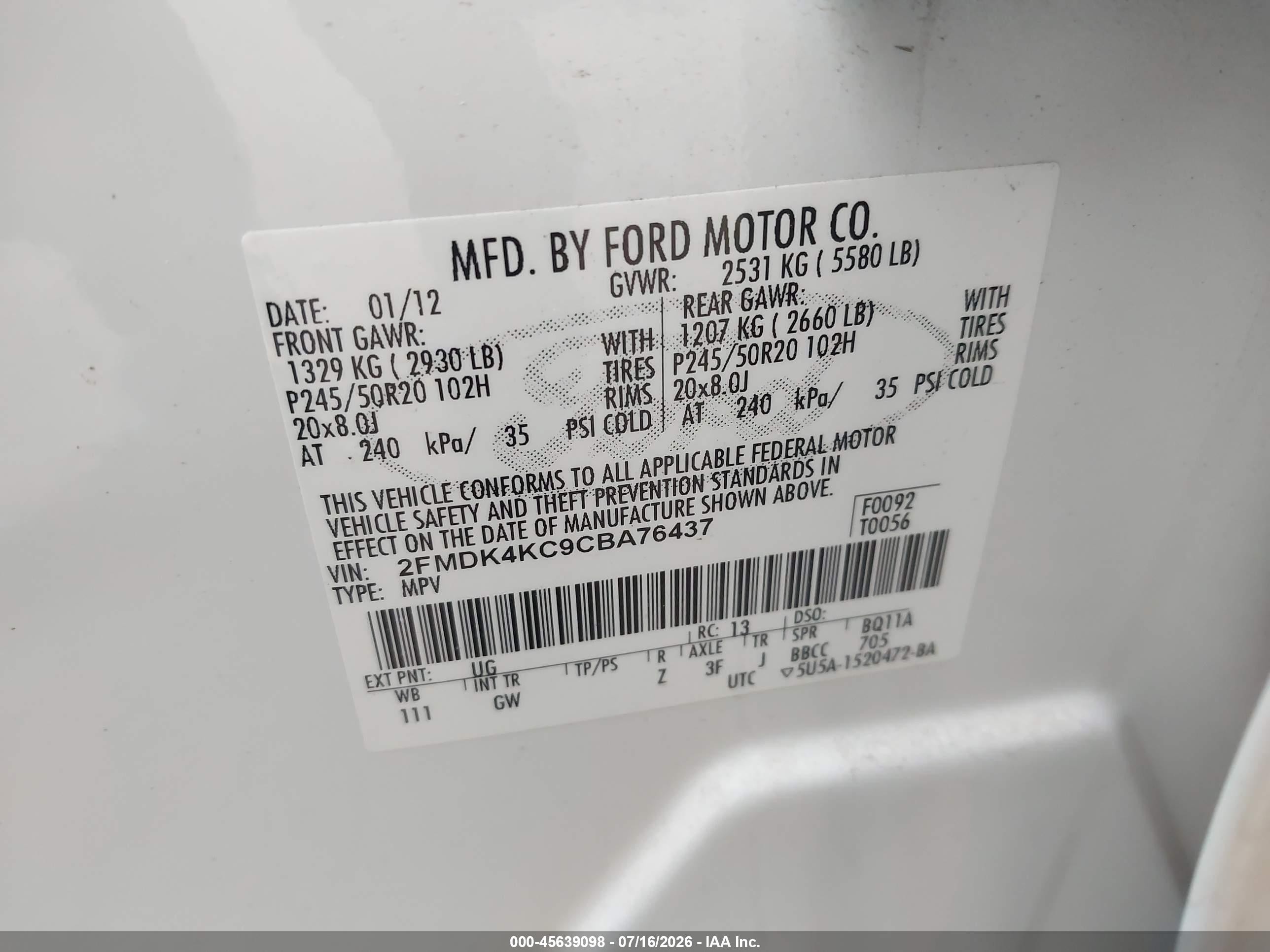 2012 Ford Edge Limited Белый vin: 2FMDK4KC9CBA76437