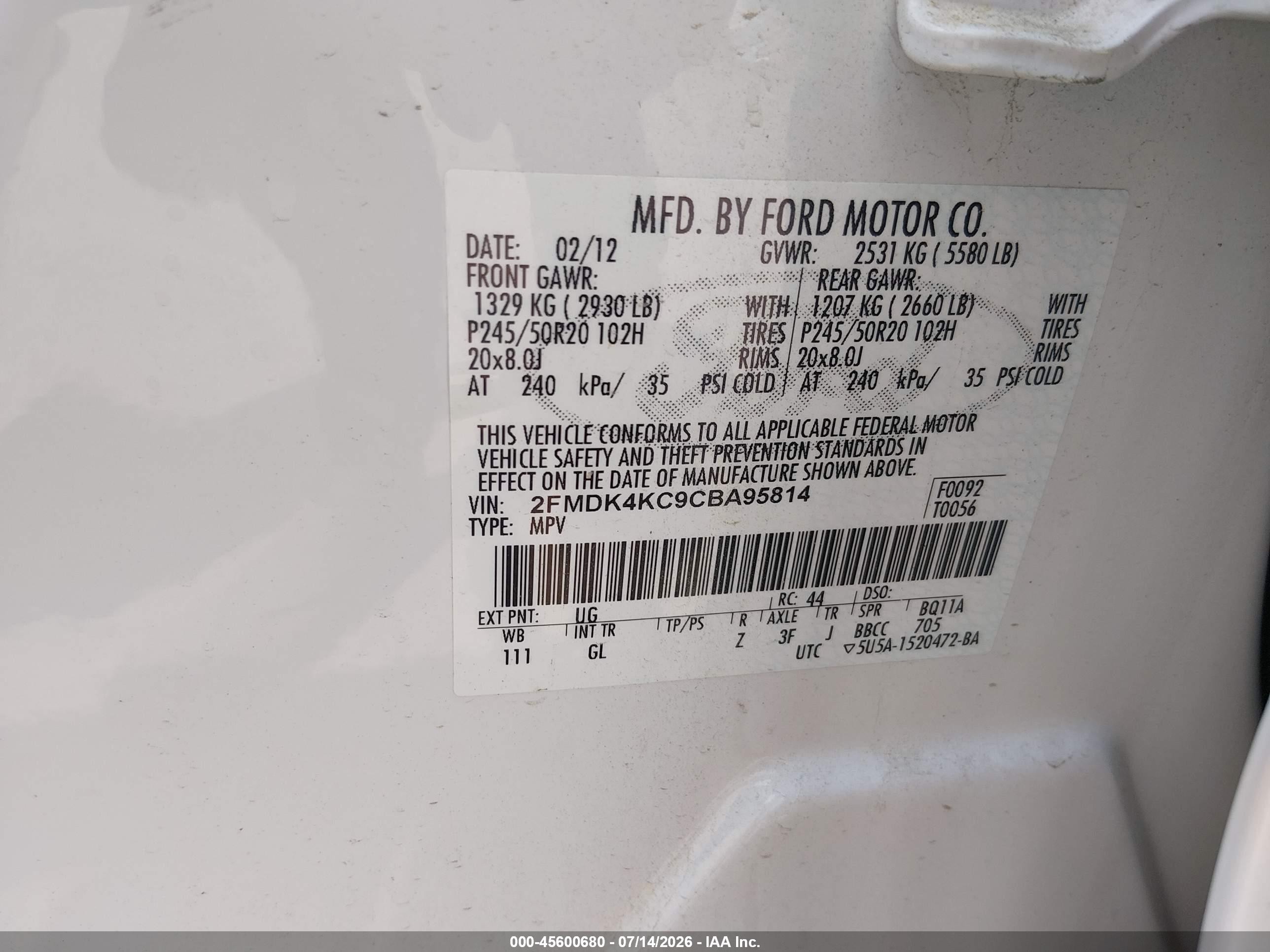 2012 Ford Edge Limited White vin: 2FMDK4KC9CBA95814