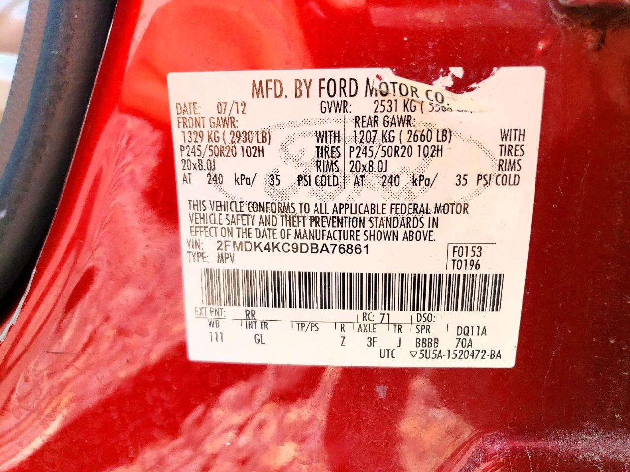 2013 Ford Edge Limited Red vin: 2FMDK4KC9DBA76861