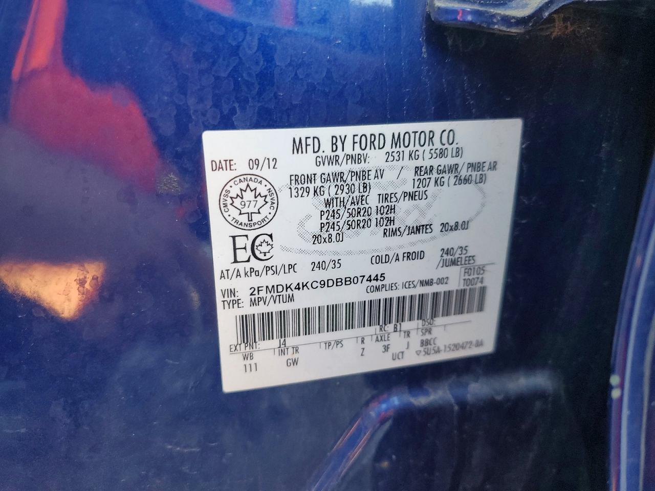 2013 Ford Edge Limited Blue vin: 2FMDK4KC9DBB07445