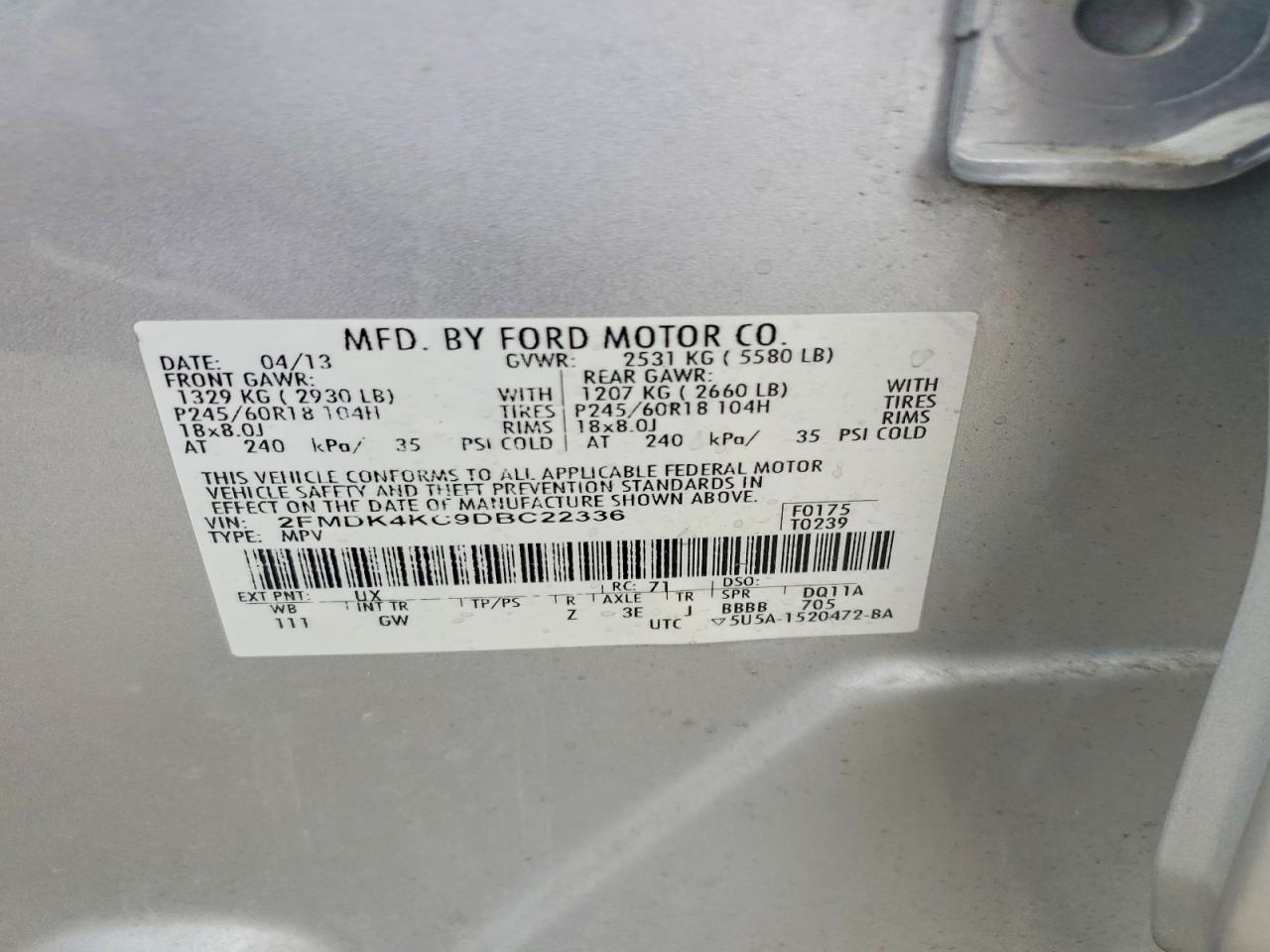 2013 Ford Edge Limited Серебряный vin: 2FMDK4KC9DBC22336