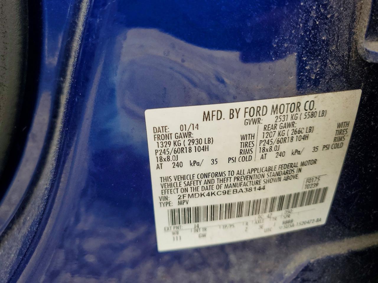 2014 Ford Edge Limited Blue vin: 2FMDK4KC9EBA38144