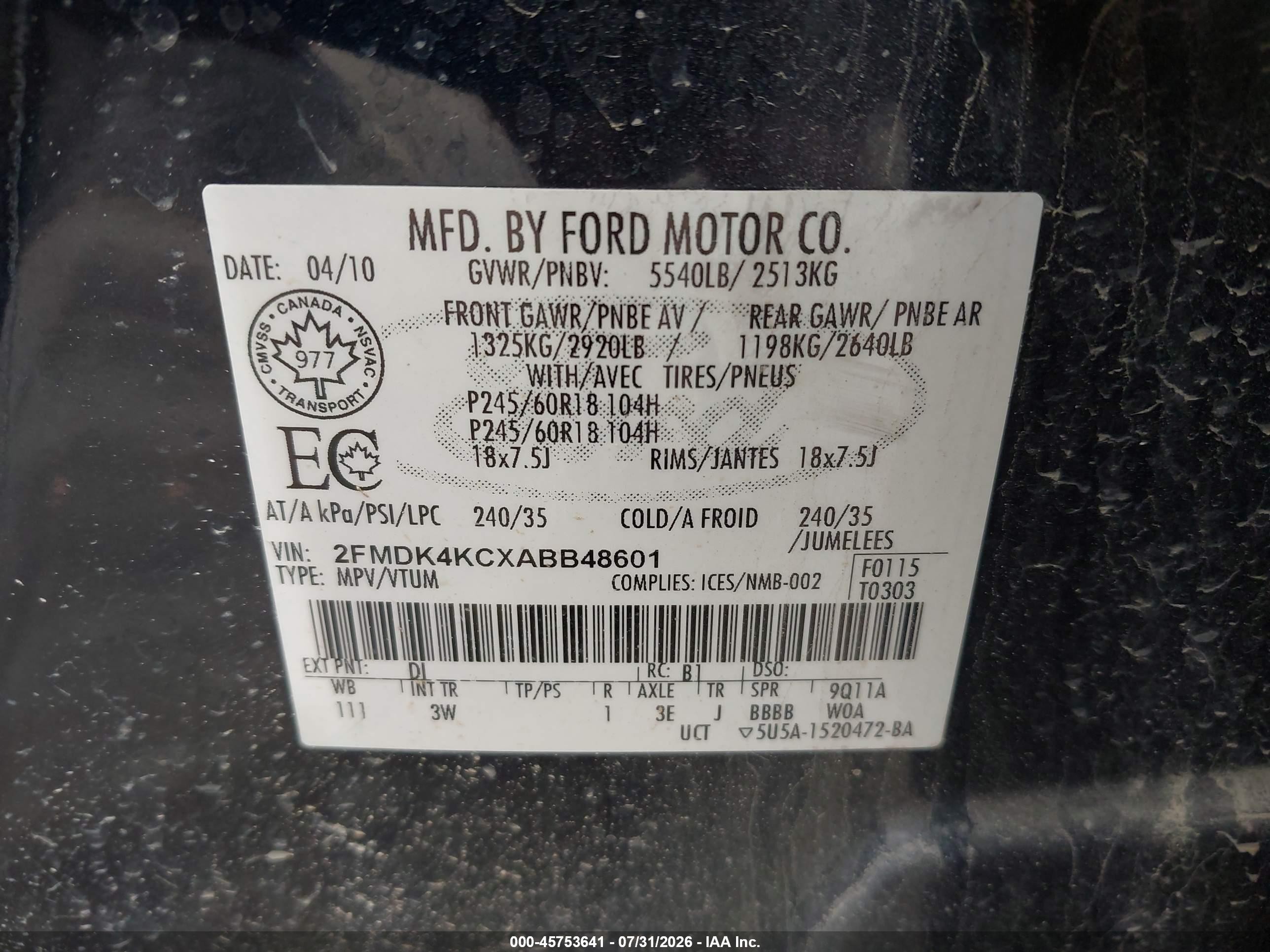 2010 Ford Edge Limited Black vin: 2FMDK4KCXABB48601