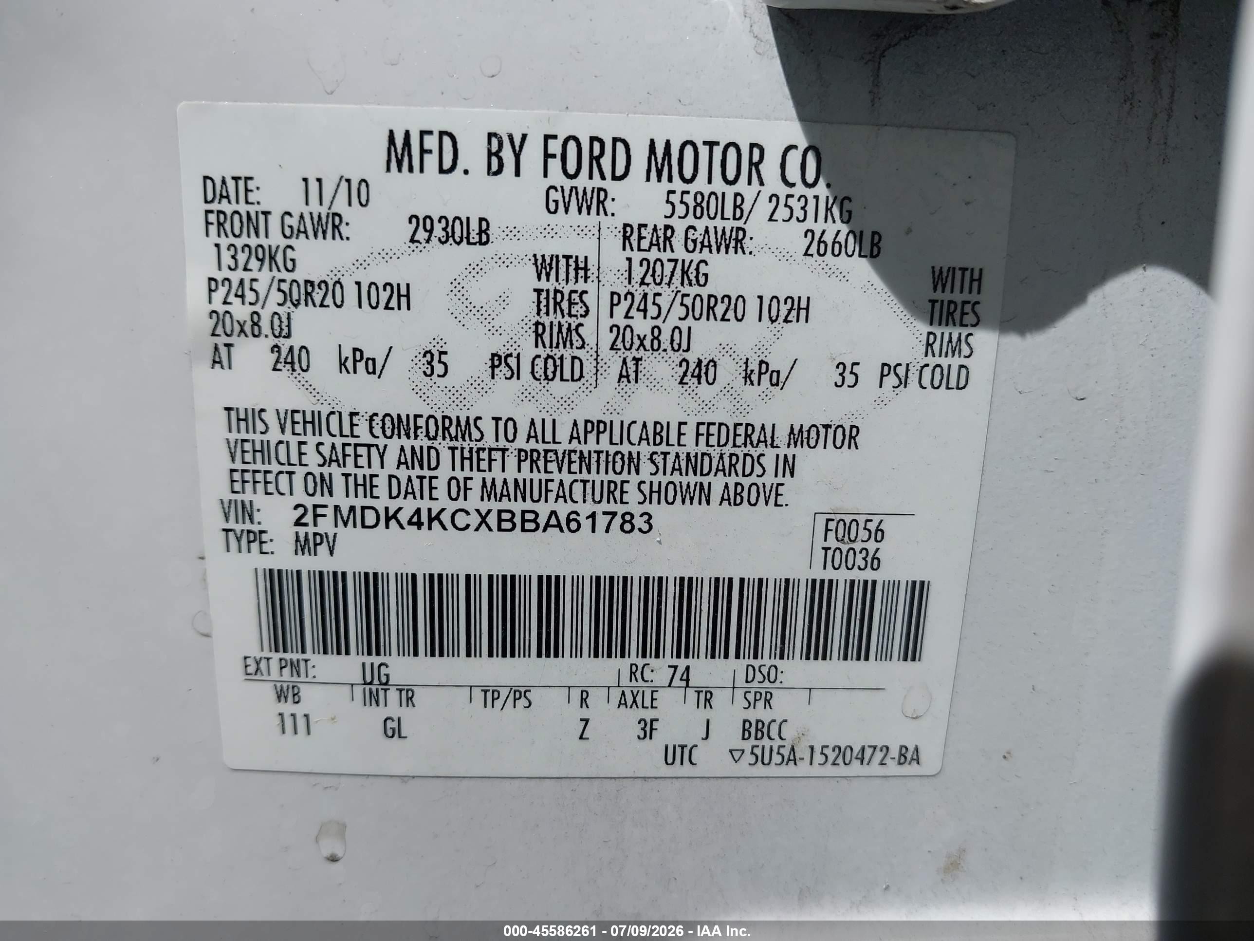 2011 Ford Edge Limited White vin: 2FMDK4KCXBBA61783