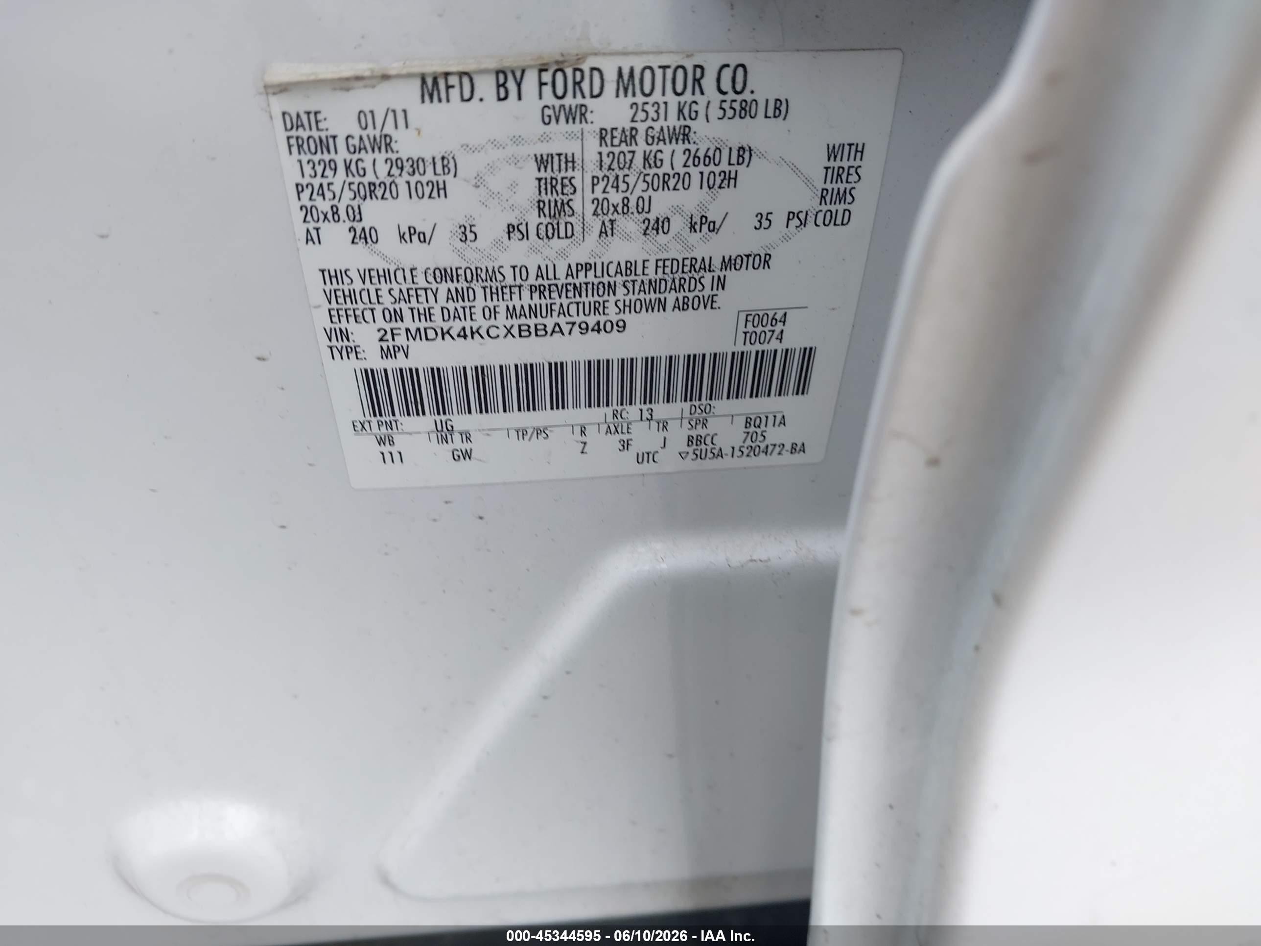 2011 Ford Edge Limited White vin: 2FMDK4KCXBBA79409