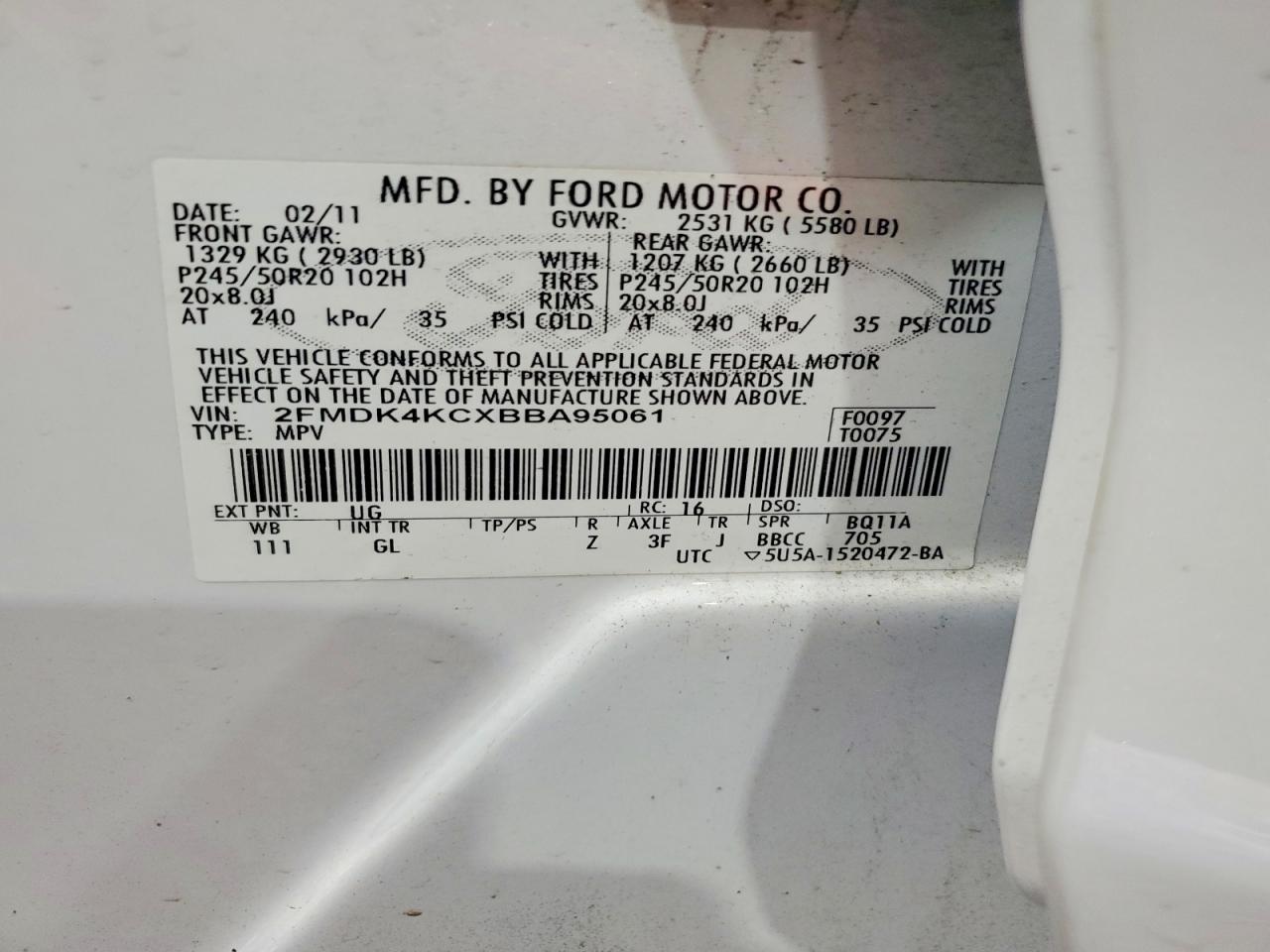 2011 Ford Edge Limited White vin: 2FMDK4KCXBBA95061