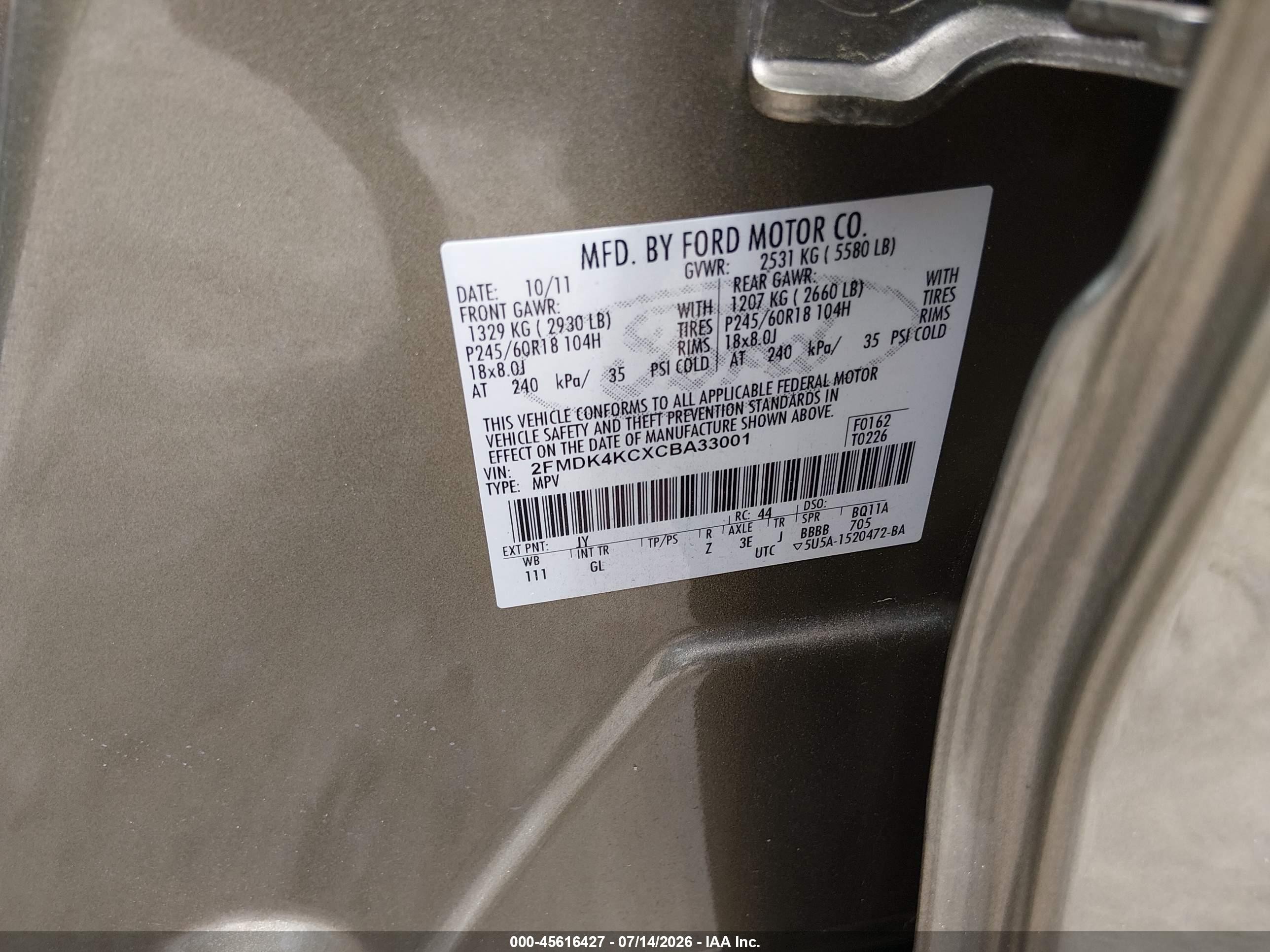 2012 Ford Edge Limited Green vin: 2FMDK4KCXCBA33001