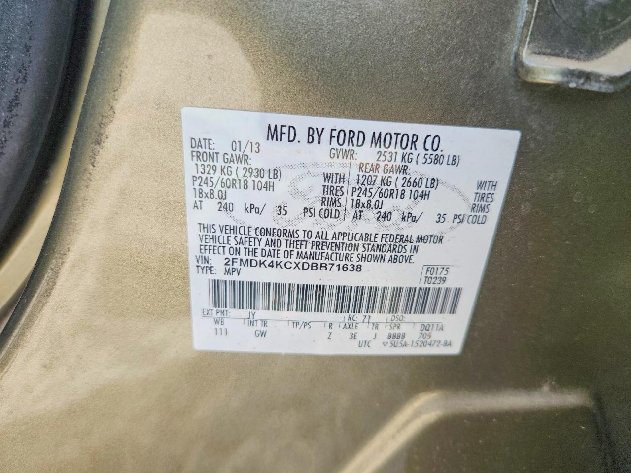 2013 Ford Edge Limited Green vin: 2FMDK4KCXDBB71638