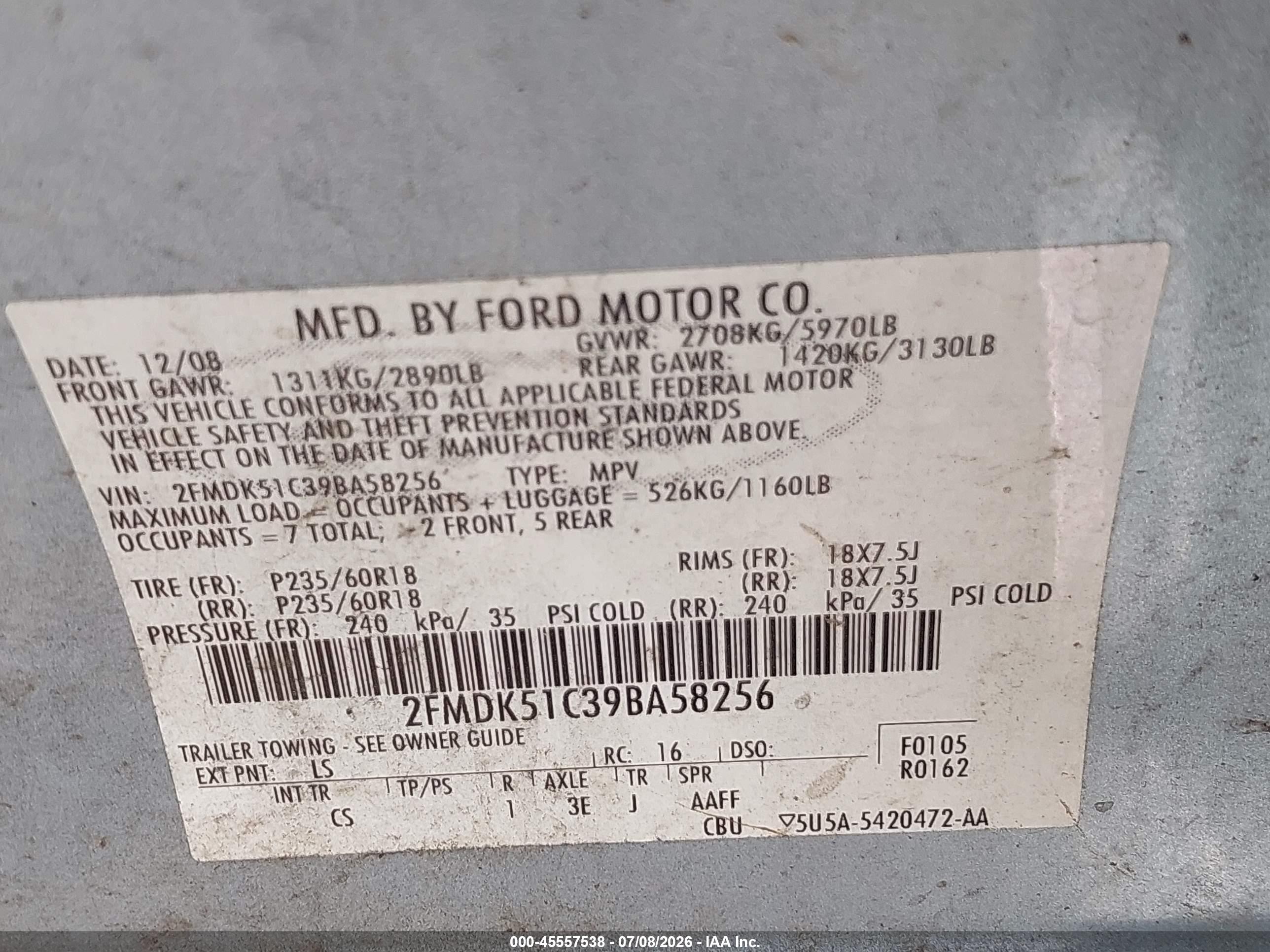 2009 Ford Flex Se Light Blue vin: 2FMDK51C39BA58256