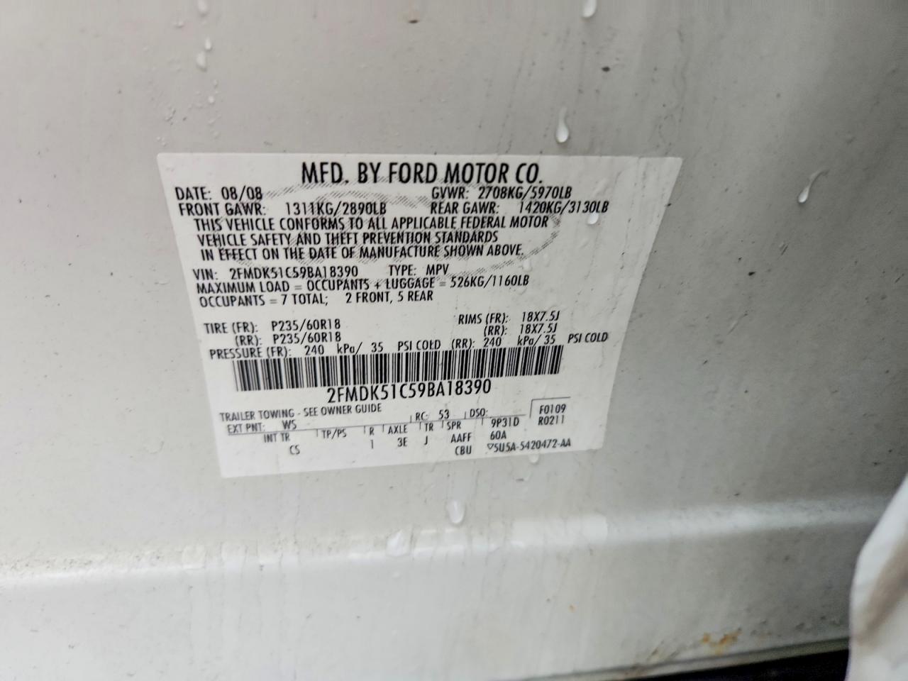 2009 Ford Flex Se White vin: 2FMDK51C59BA18390