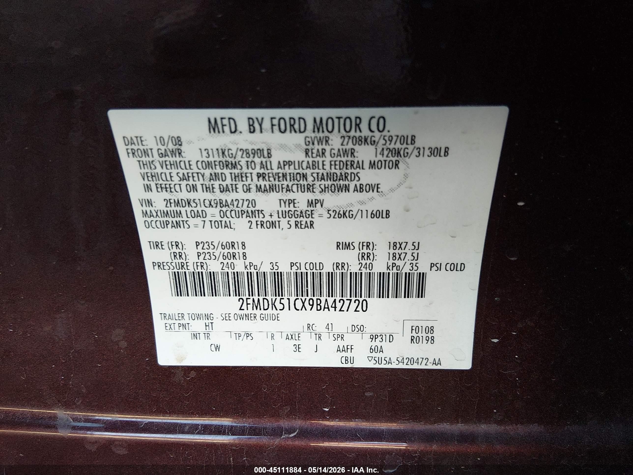 2009 Ford Flex Se Maroon vin: 2FMDK51CX9BA42720
