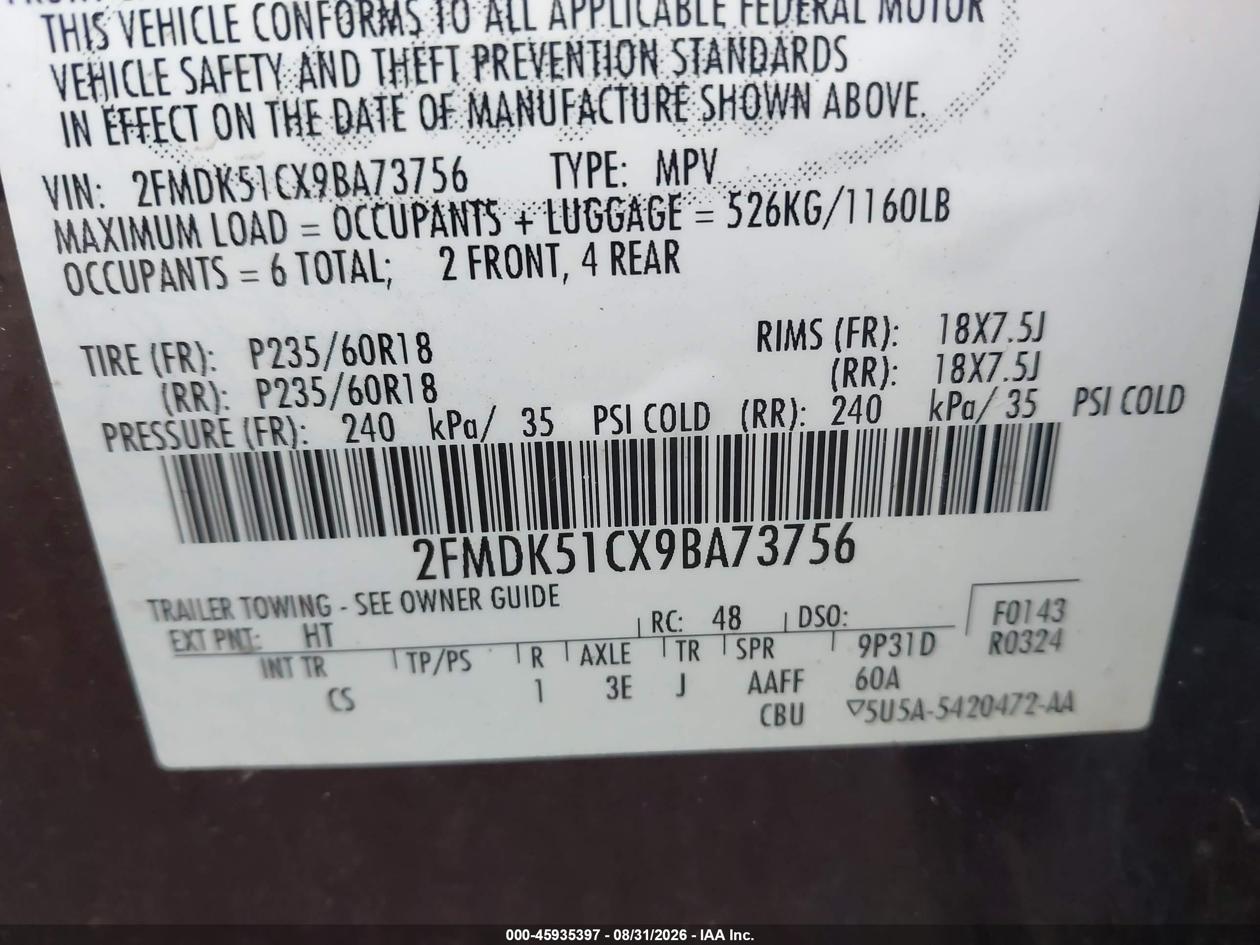 2009 Ford Flex Se Burgundy vin: 2FMDK51CX9BA73756