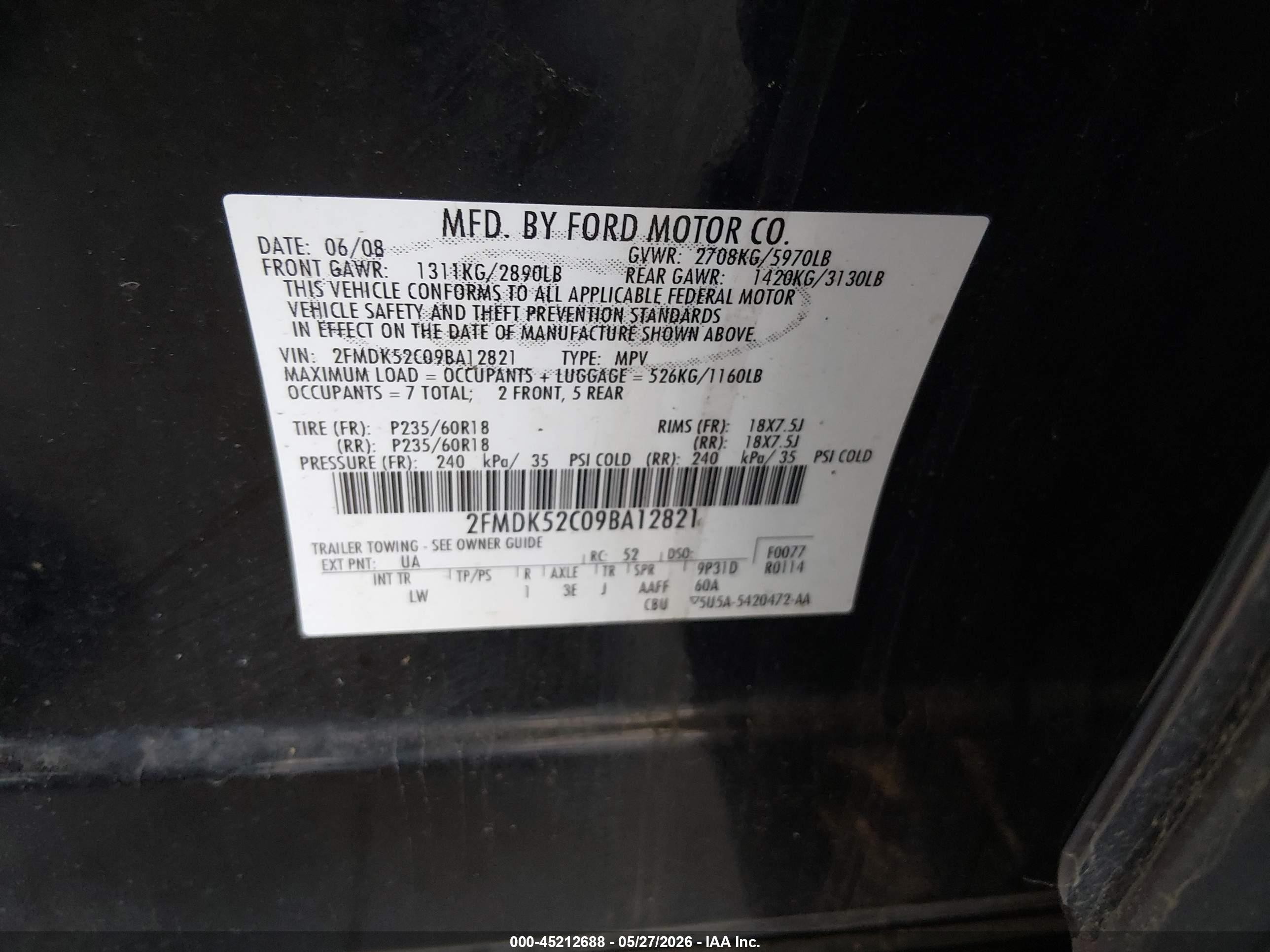 2009 Ford Flex Sel Black vin: 2FMDK52C09BA12821