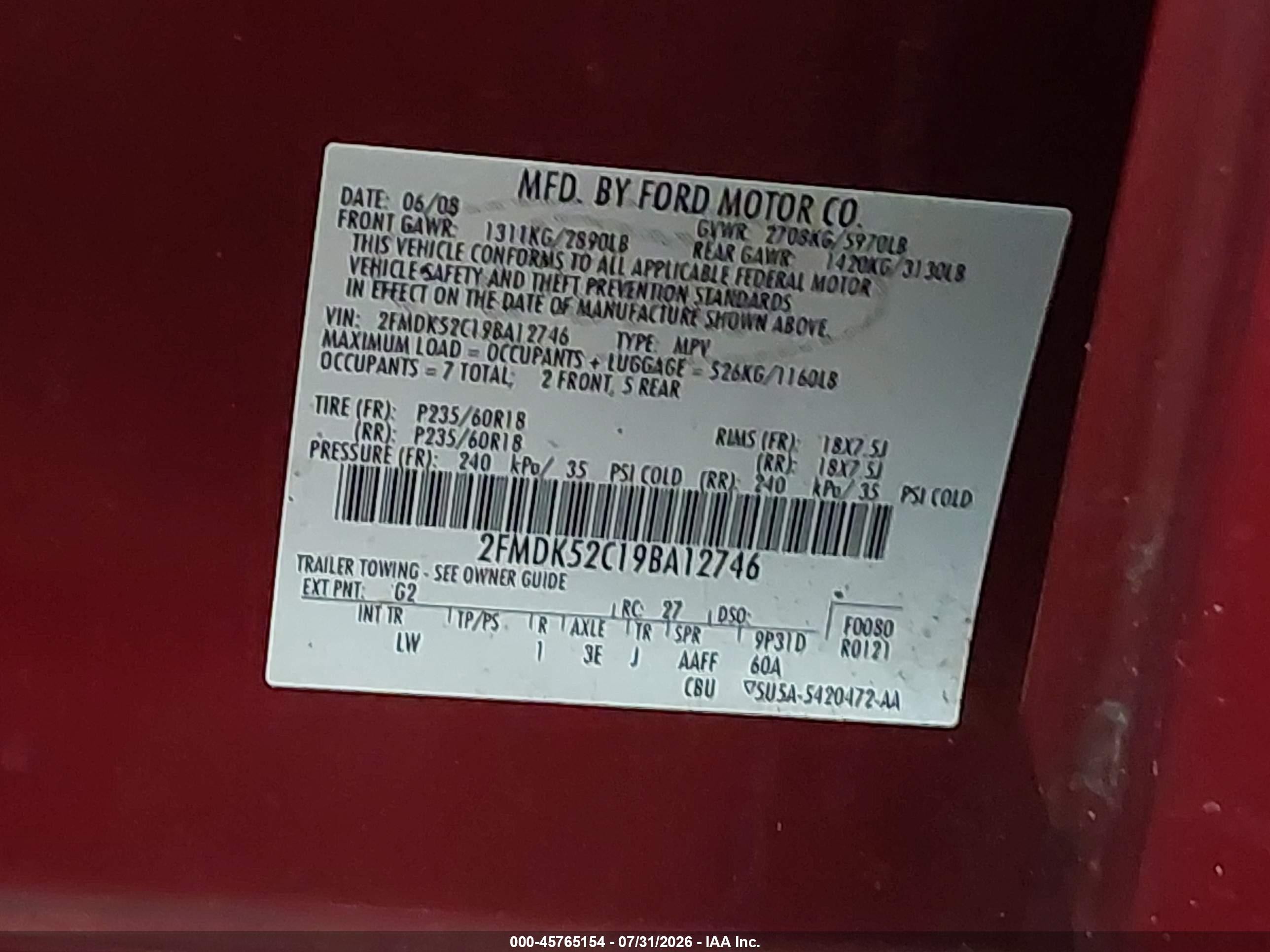 2009 Ford Flex Sel Красный vin: 2FMDK52C19BA12746