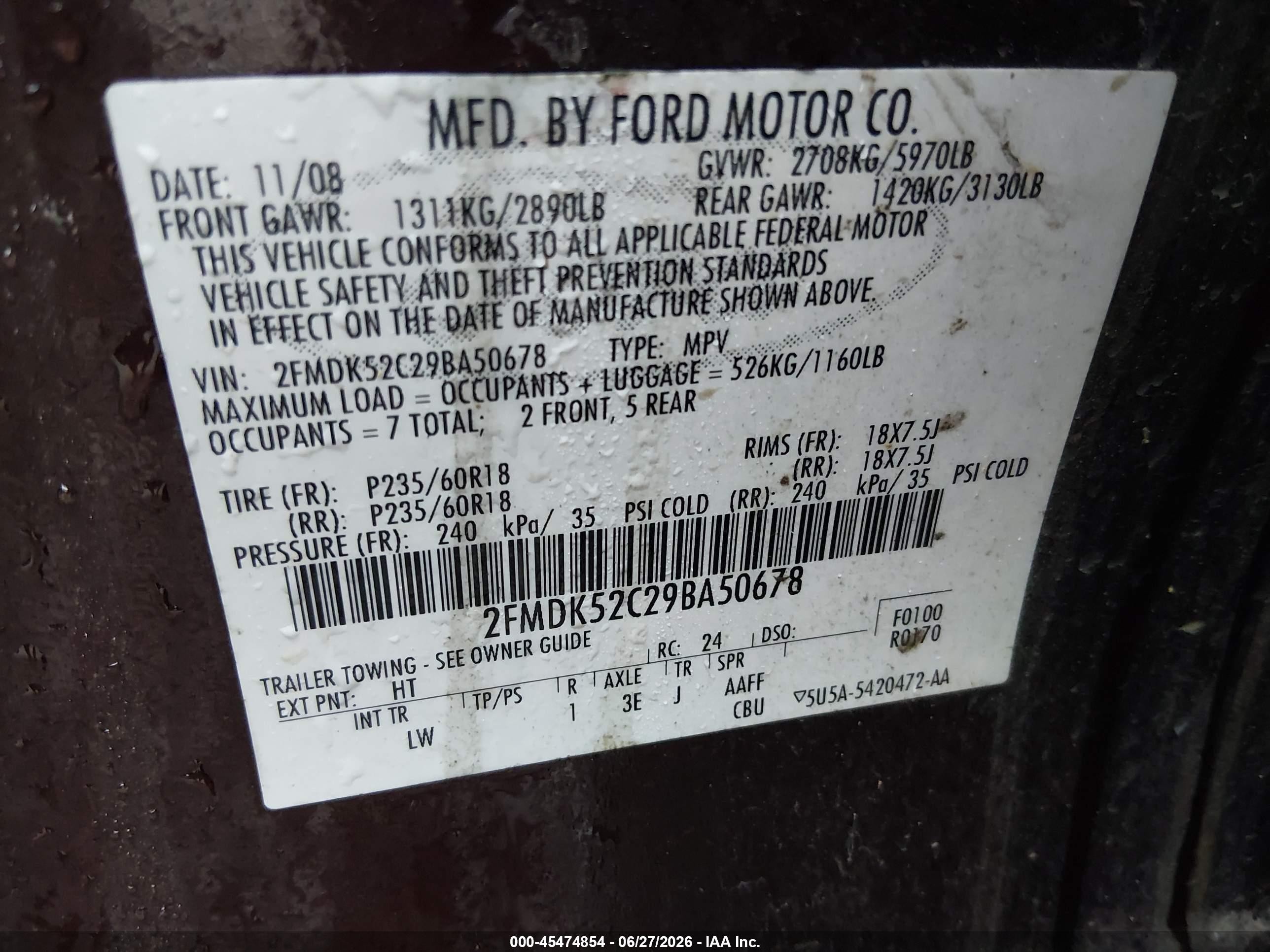 2009 Ford Flex Sel Red vin: 2FMDK52C29BA50678