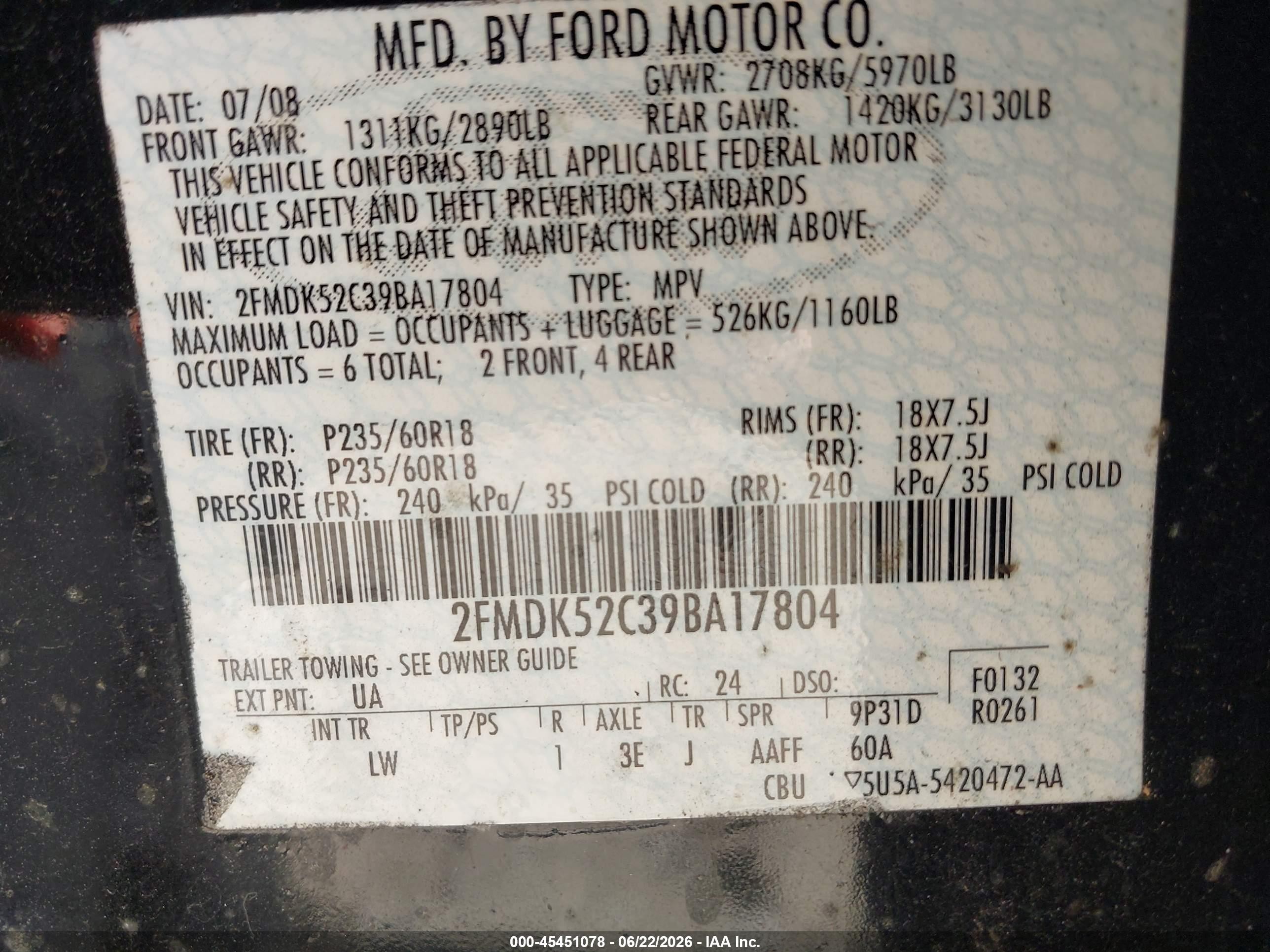 2009 Ford Flex Sel Black vin: 2FMDK52C39BA17804