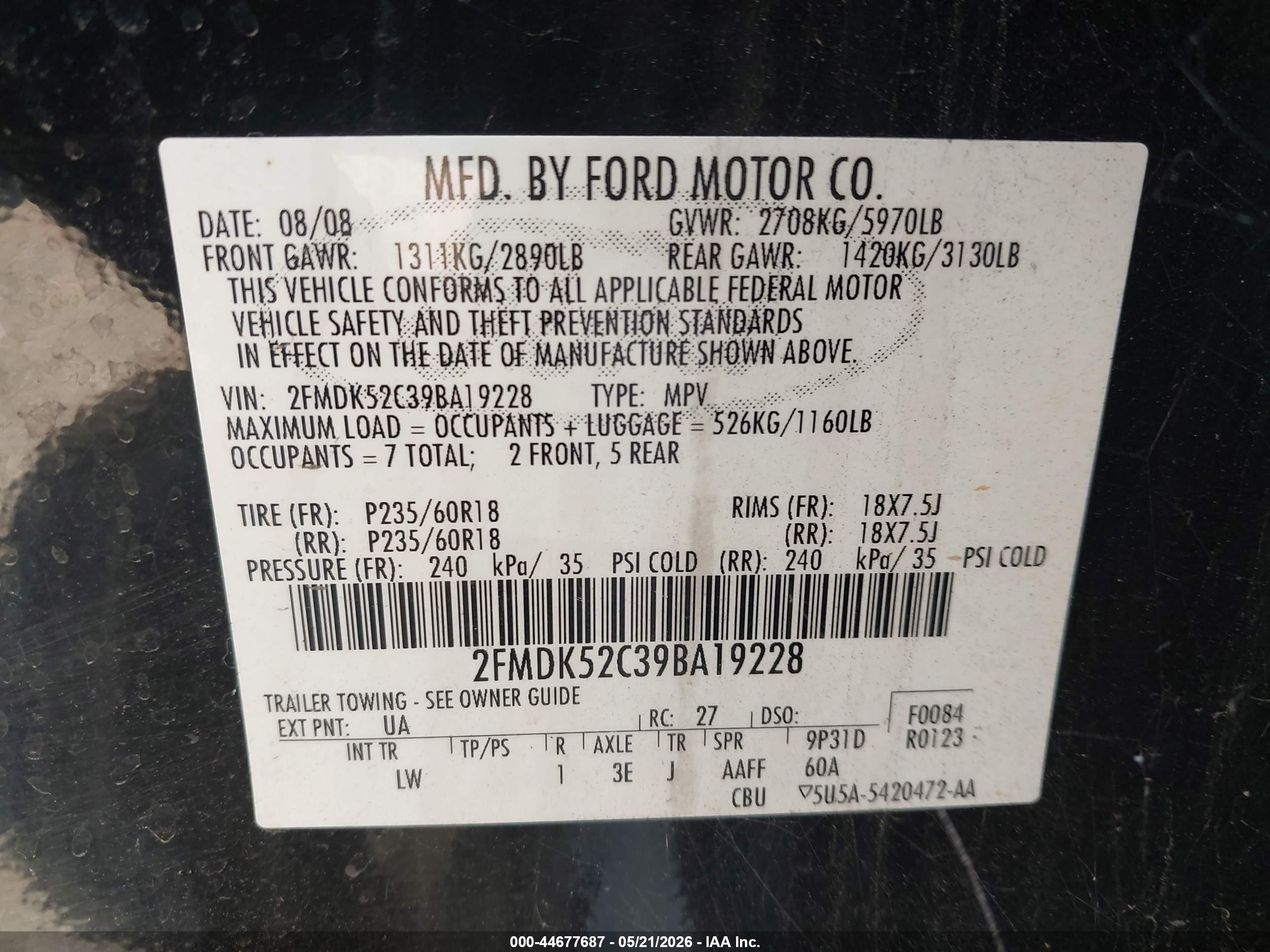 2009 Ford Flex Sel Black vin: 2FMDK52C39BA19228