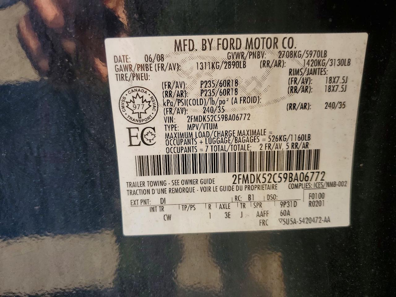 2009 Ford Flex Sel Blue vin: 2FMDK52C59BA06772
